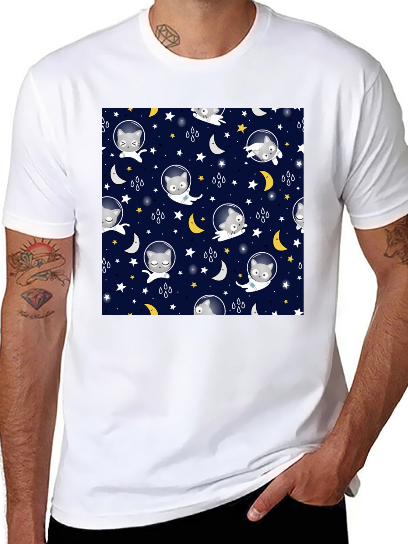 Astronaut Cat Space Pattern T-Shirt