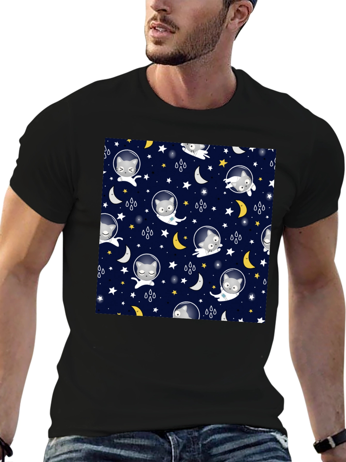 Astronaut Cat Space Pattern T-Shirt