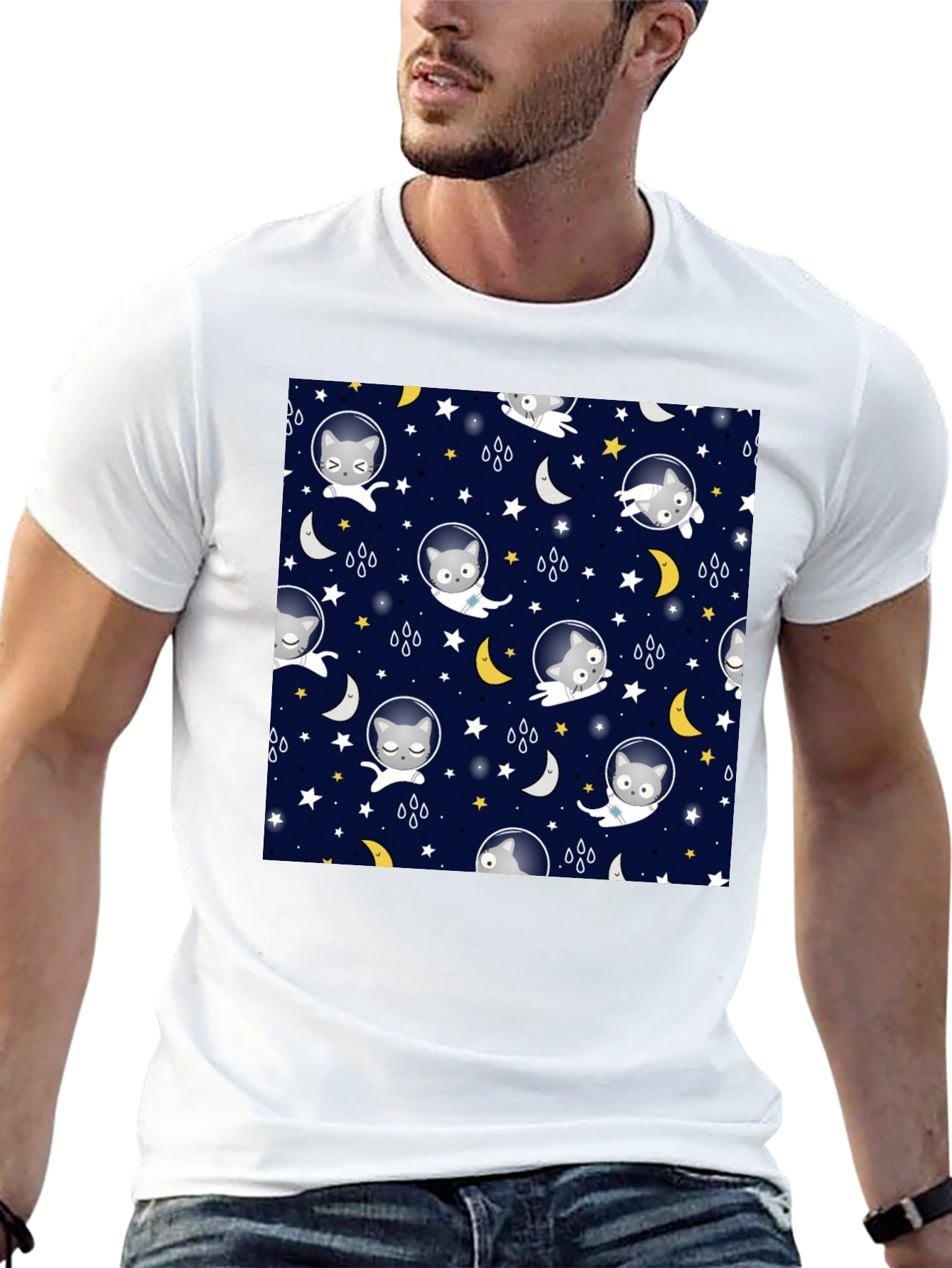 Astronaut Cat Space Pattern T-Shirt