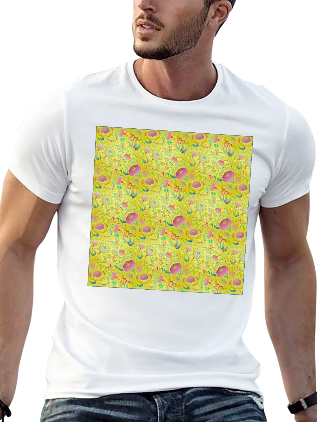 Floral Pattern T-Shirt - Funky Yellow Graphic Tee