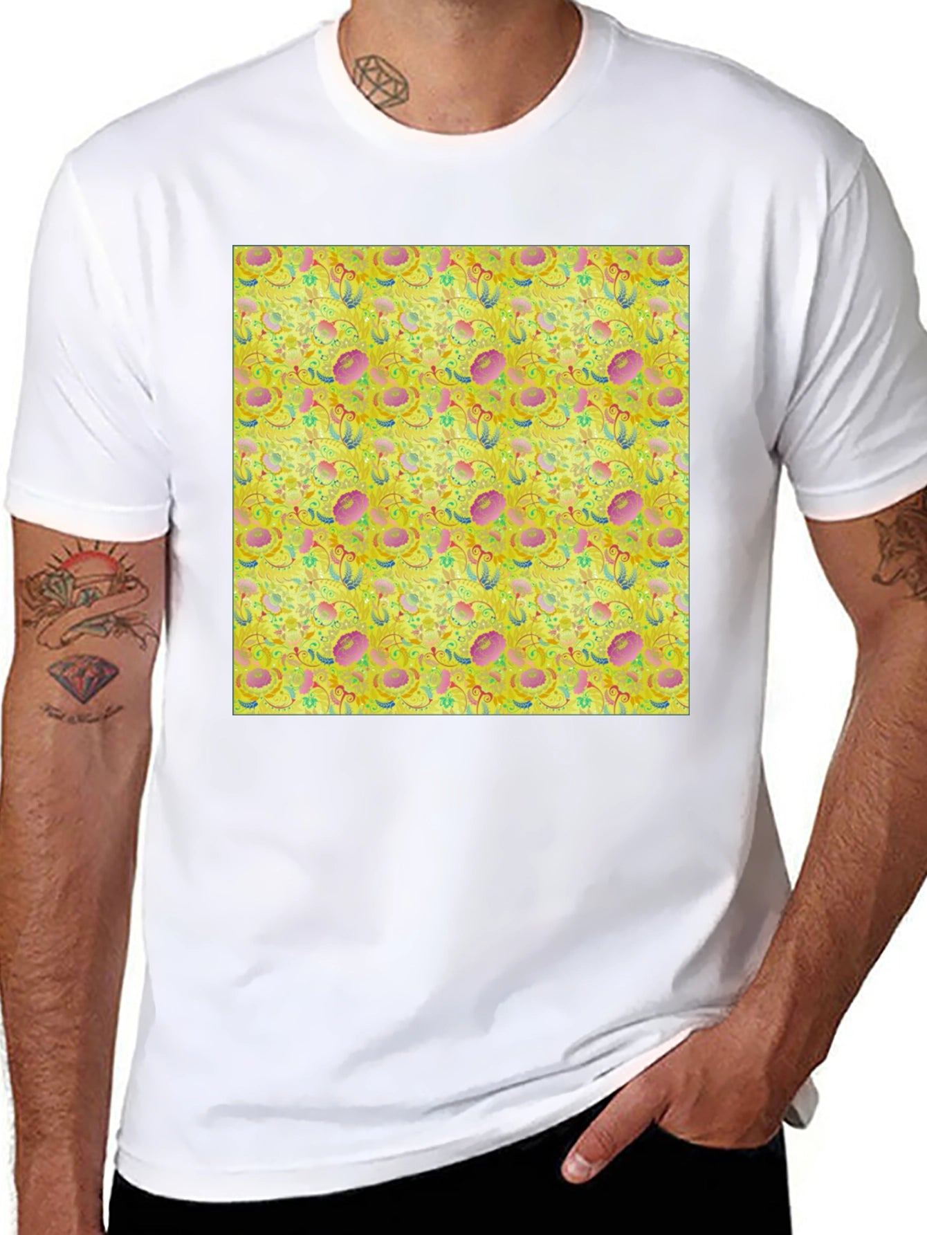 Floral Pattern T-Shirt - Funky Yellow Graphic Tee