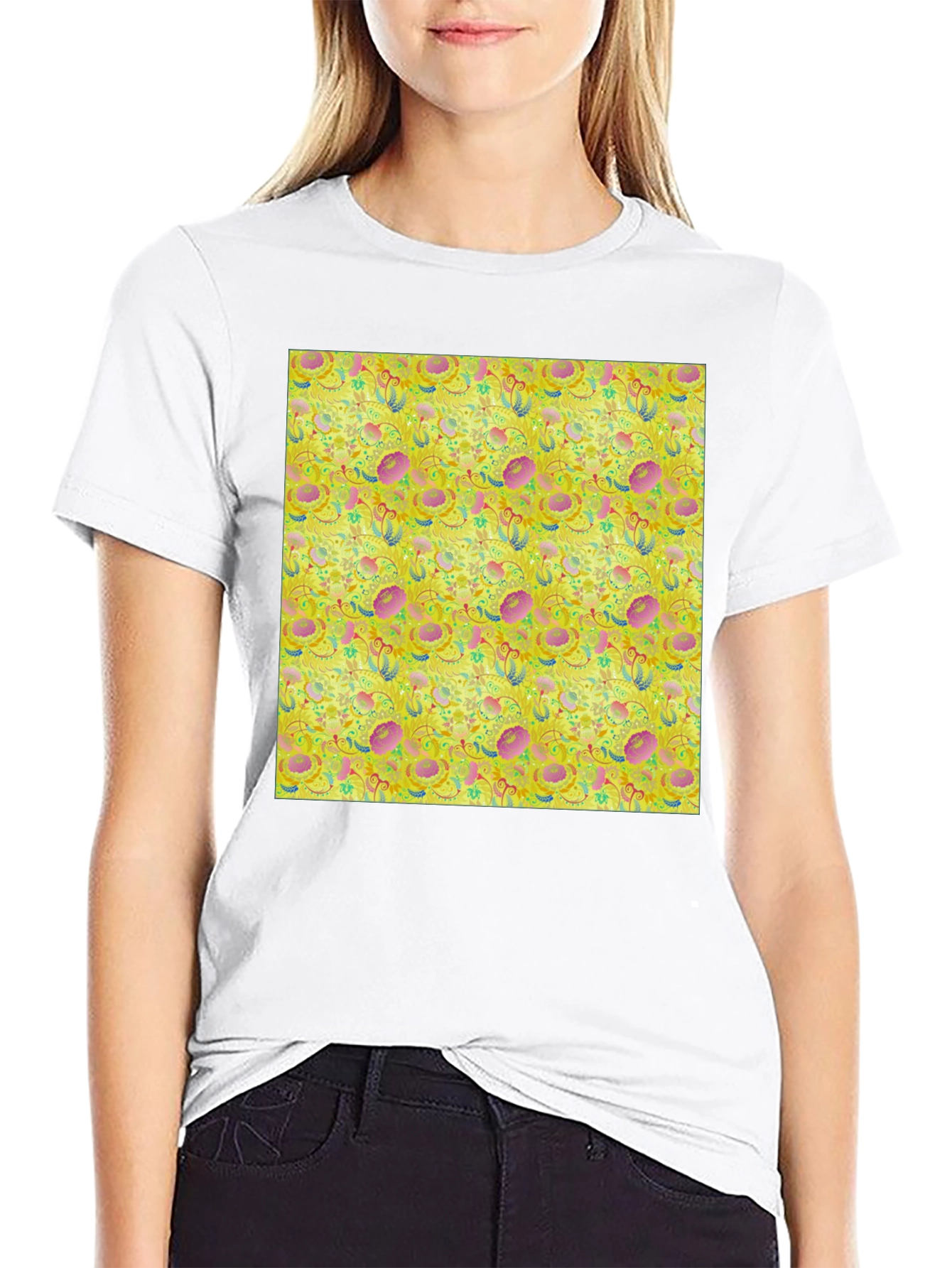 Floral Pattern T-Shirt - Funky Yellow Graphic Tee