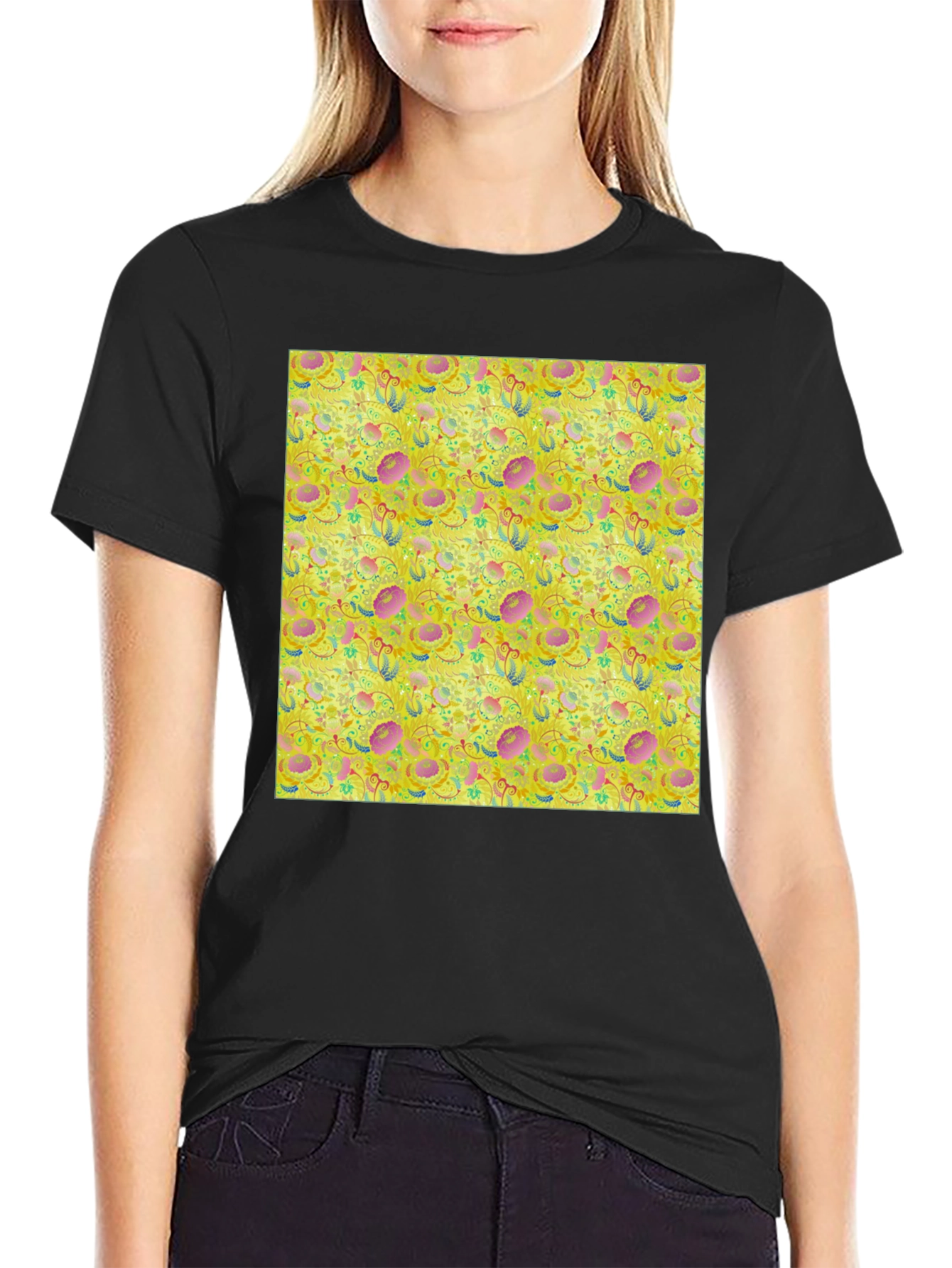 Floral Pattern T-Shirt - Funky Yellow Graphic Tee