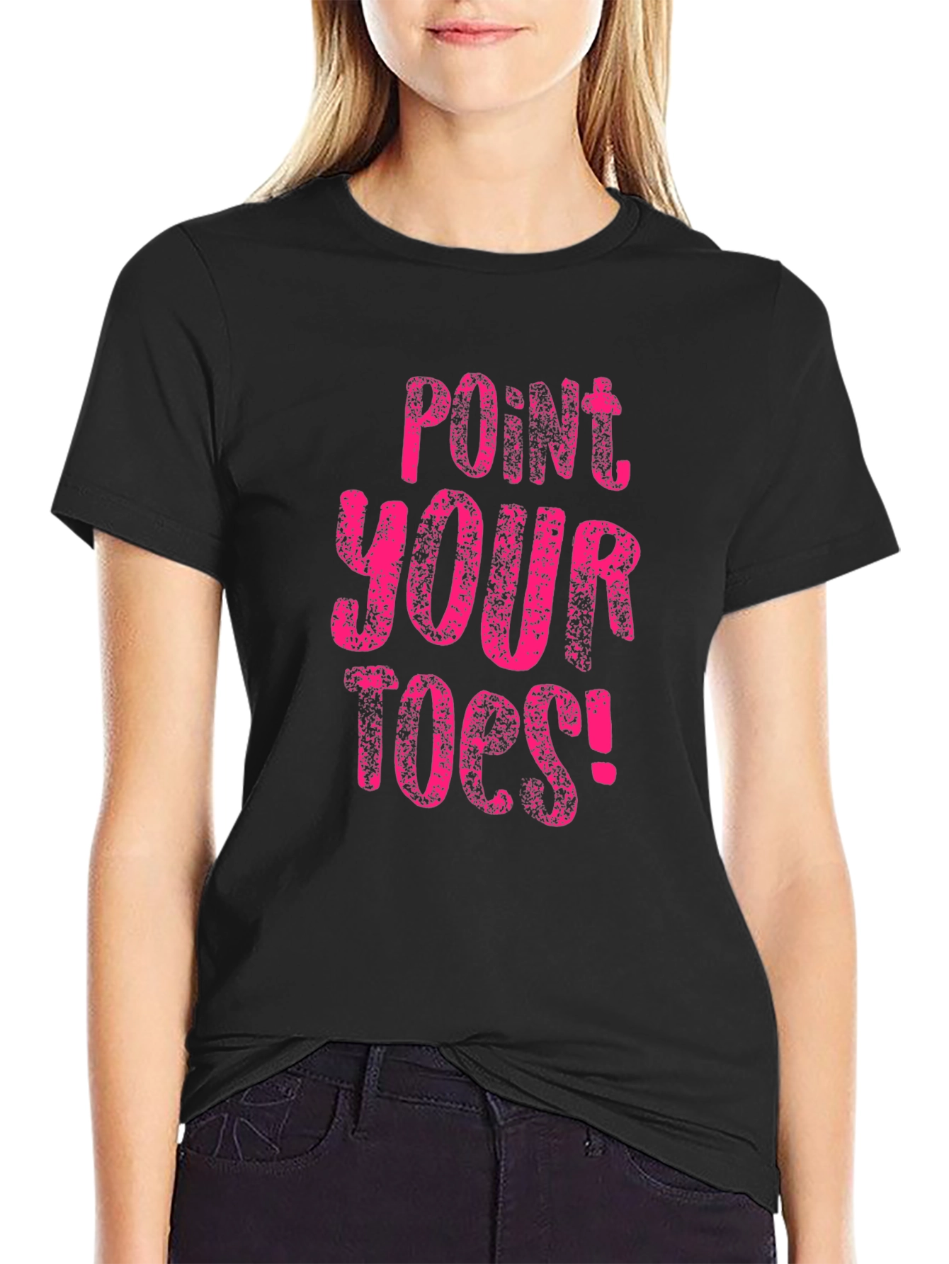 Point Your Toes! Black Cotton T-Shirt