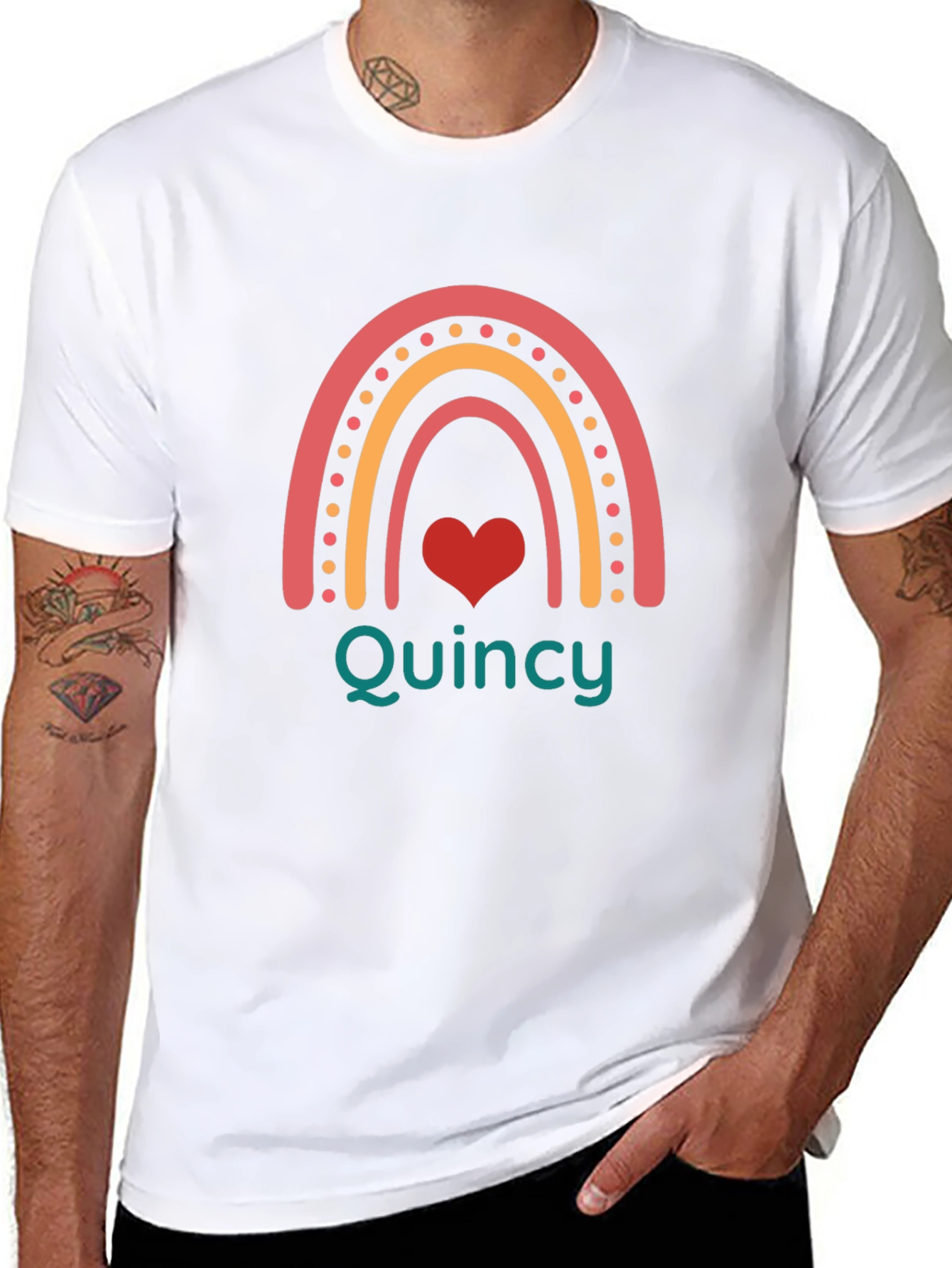 Quincy Rainbow Heart Personalized T-Shirt