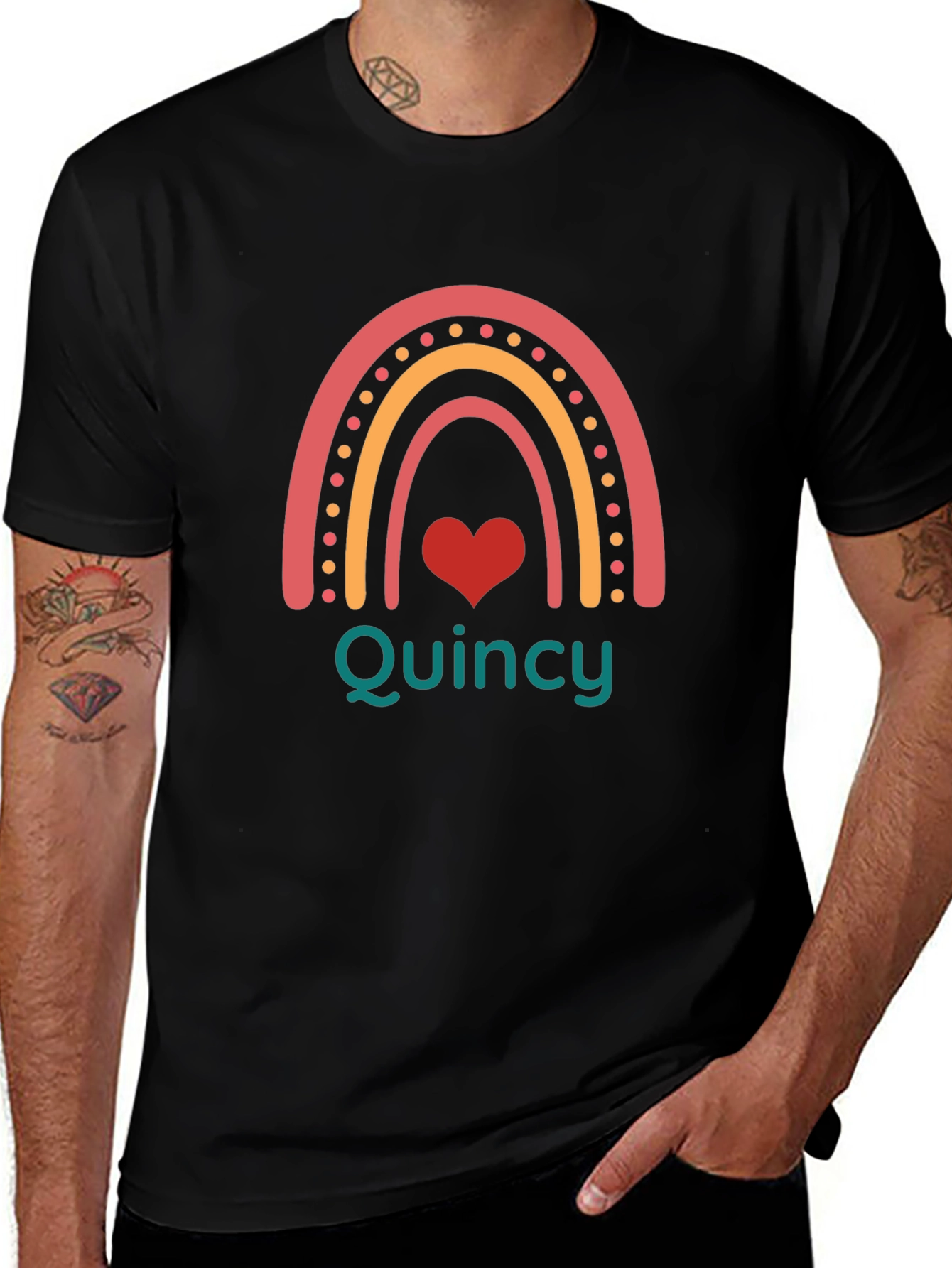 Quincy Rainbow Heart Personalized T-Shirt