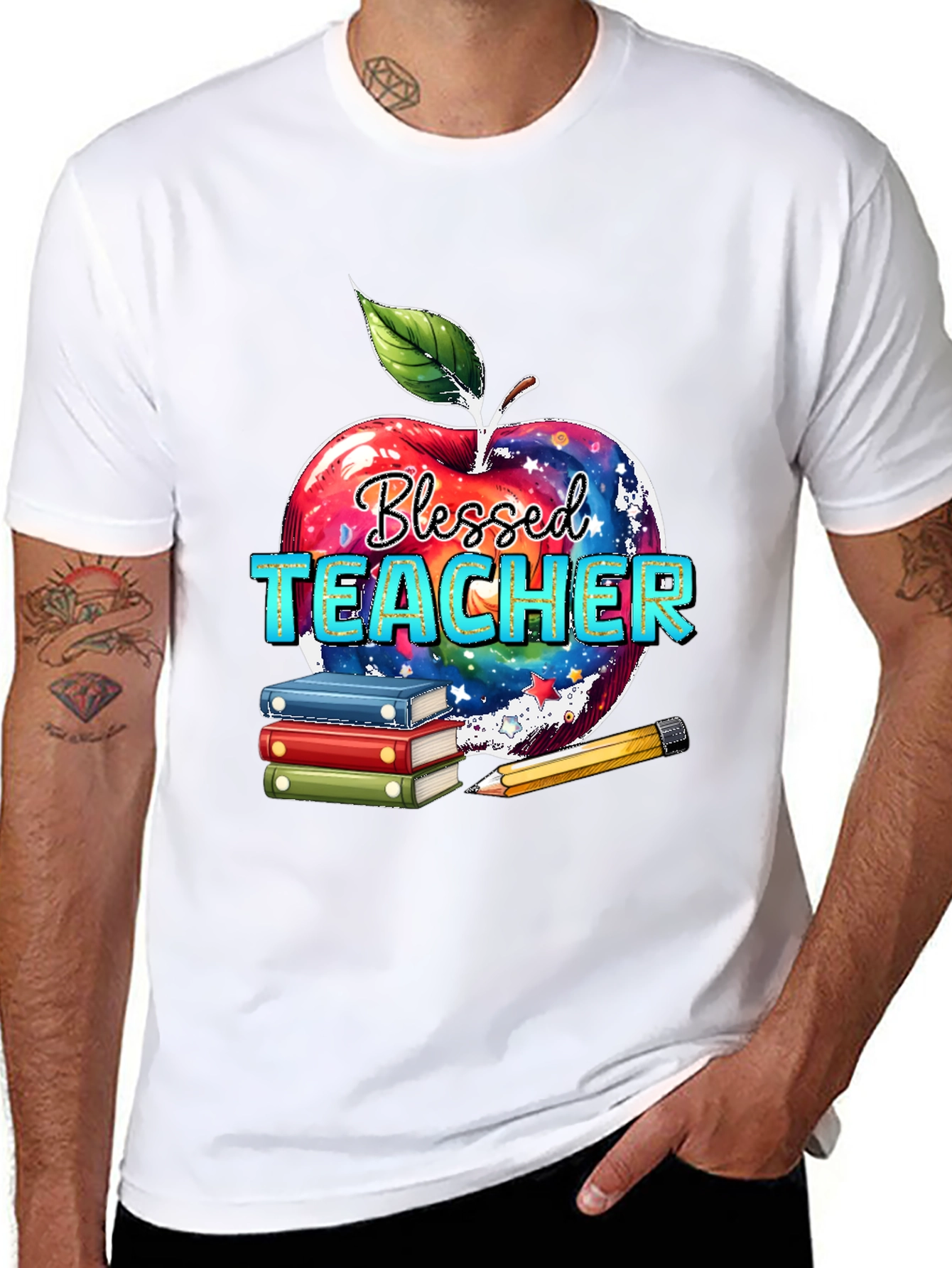 Blessed Teacher T-Shirt Apple Books Pencil Design