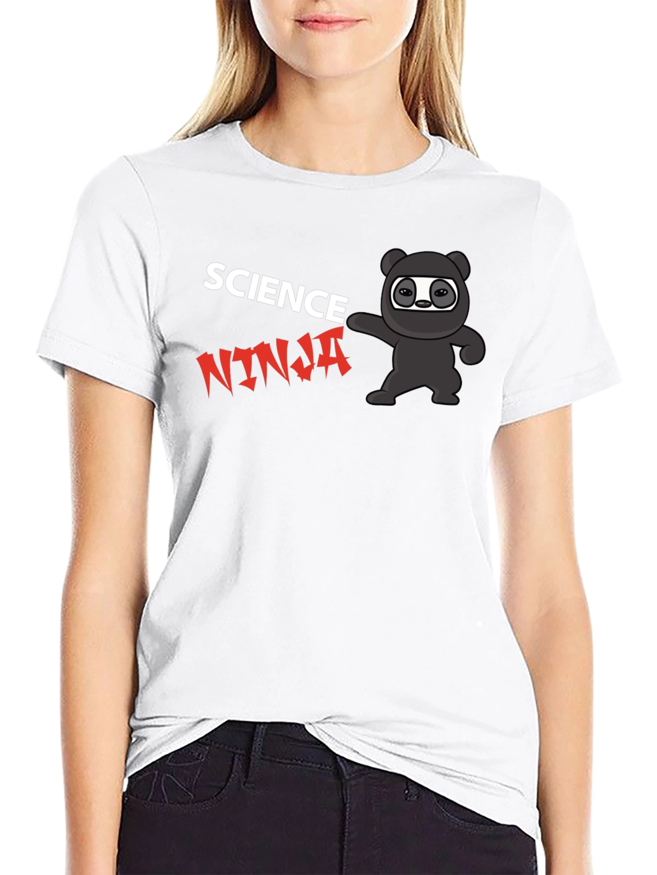 Science Ninja Black T-Shirt Cartoon Design