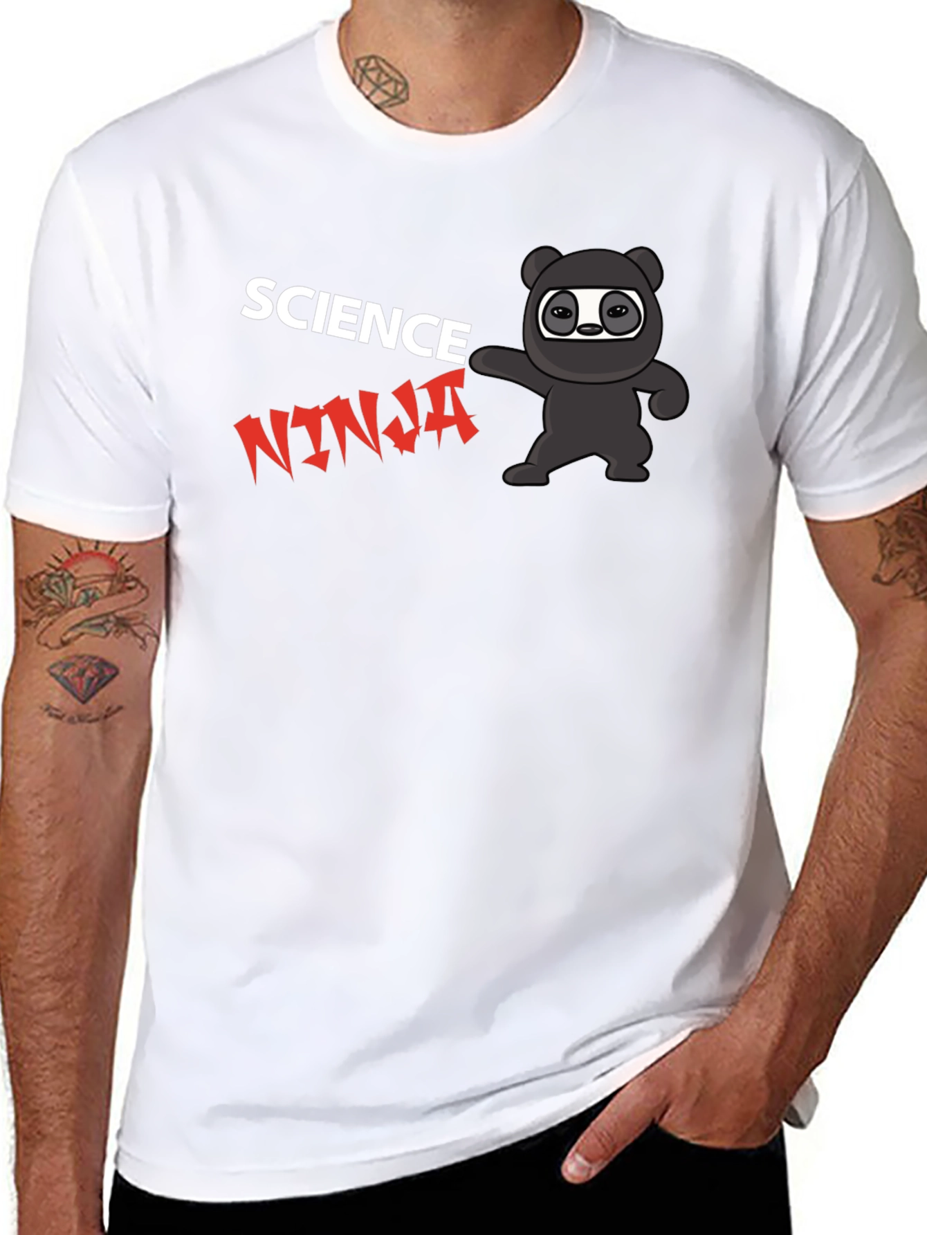 Science Ninja Black T-Shirt Cartoon Design