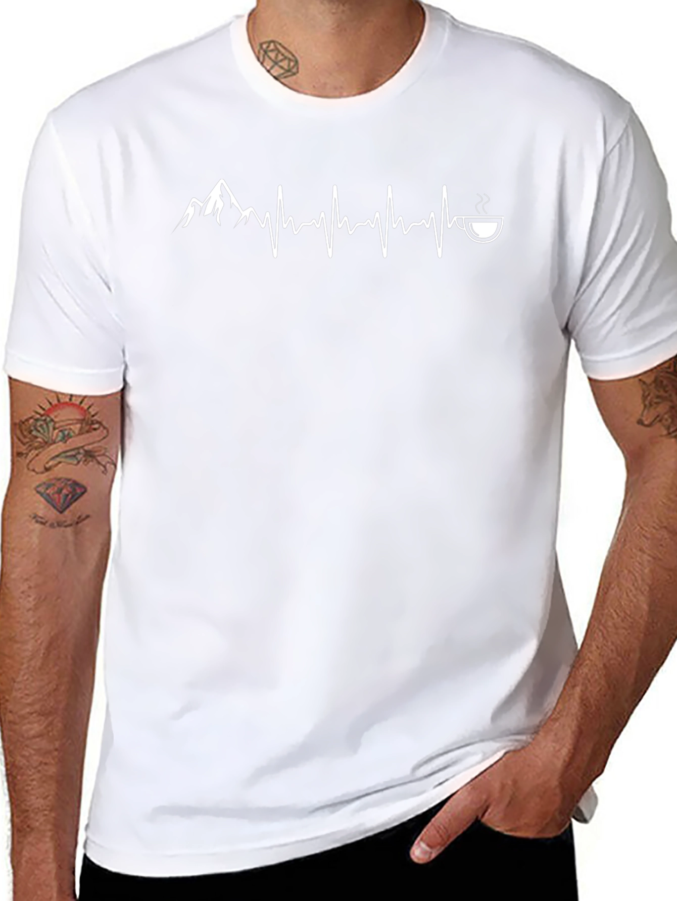 Mountain & Coffee Lover T-Shirt - Heartbeat Design