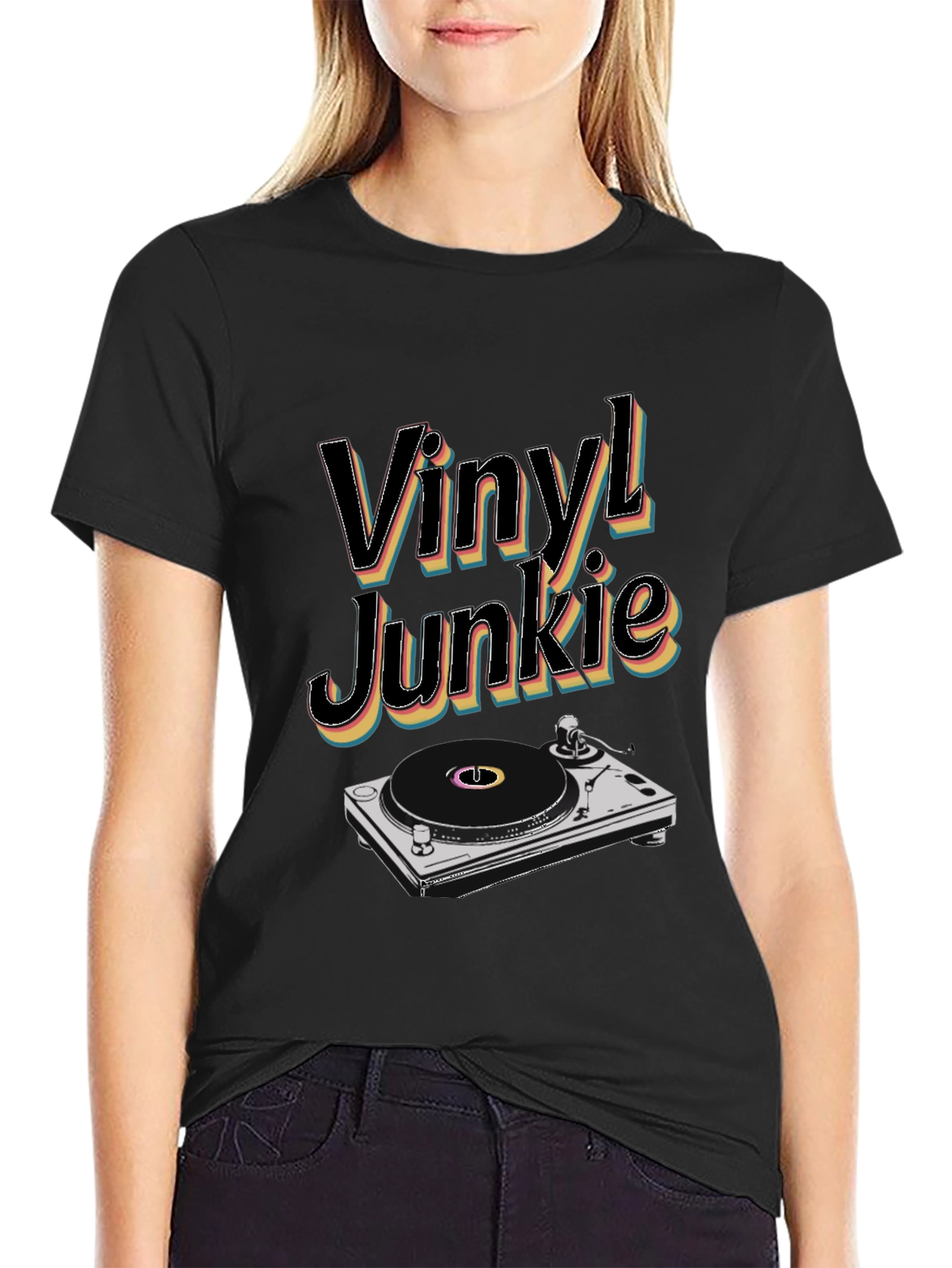 Vinyl Junkie Black T-Shirt Retro Music Lover Tee