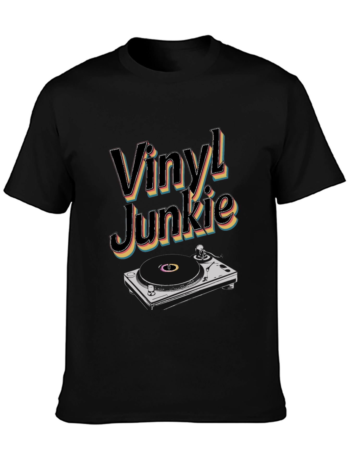 Vinyl Junkie Black T-Shirt Retro Music Lover Tee