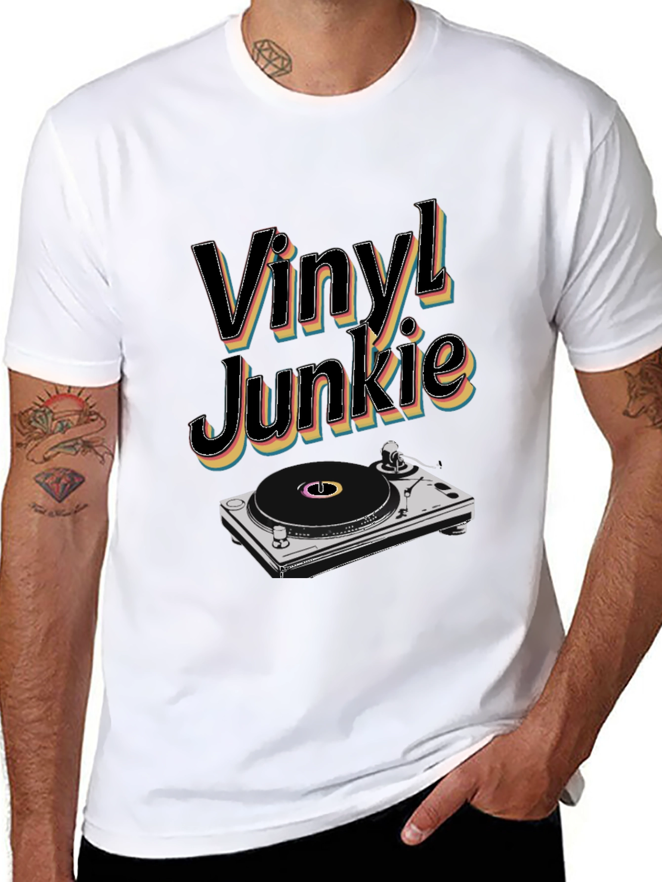 Vinyl Junkie Black T-Shirt Retro Music Lover Tee