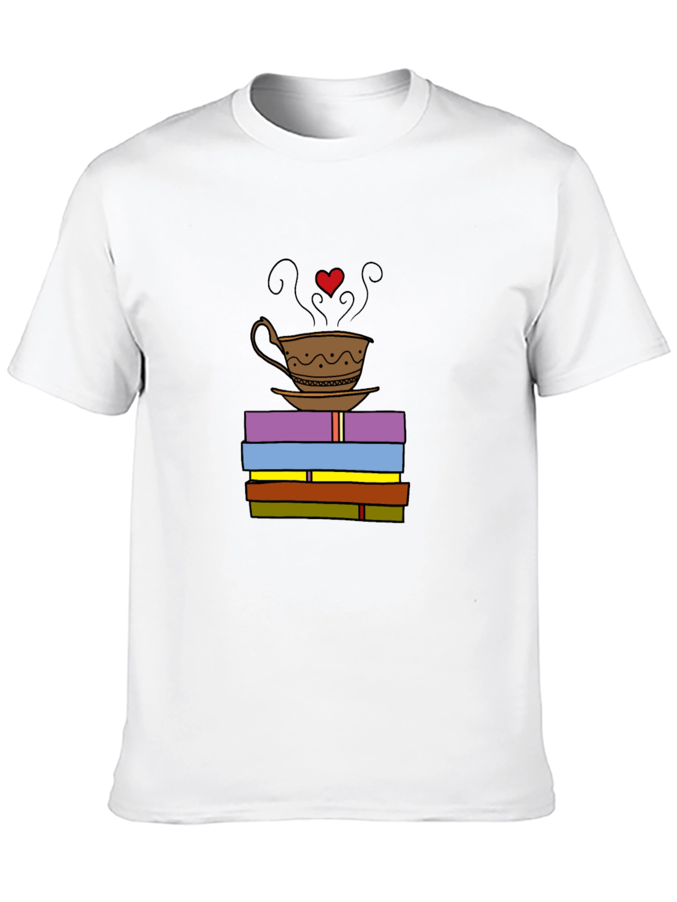 Book Lover T-Shirt: Coffee and Stack of Books Design