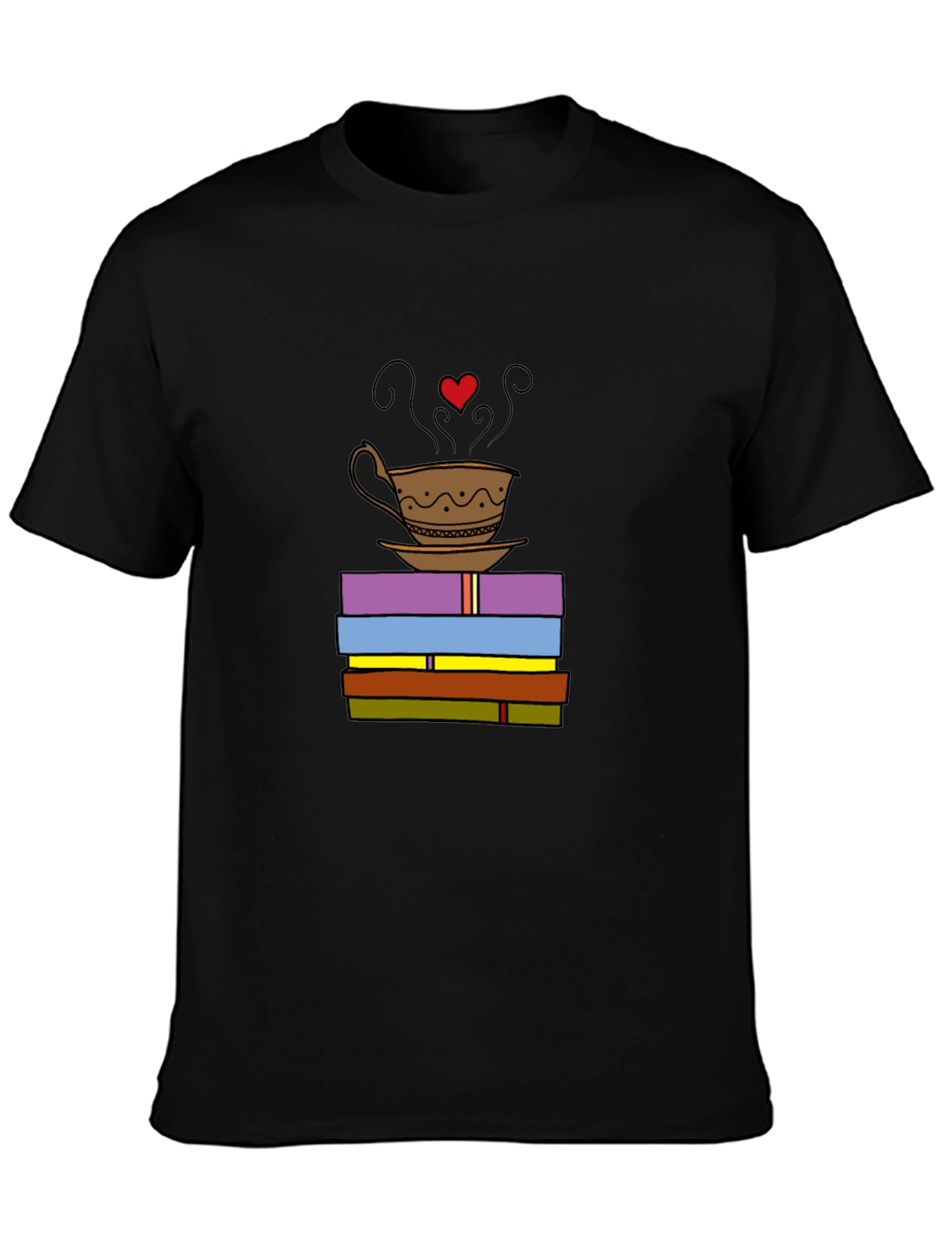 Book Lover T-Shirt: Coffee and Stack of Books Design