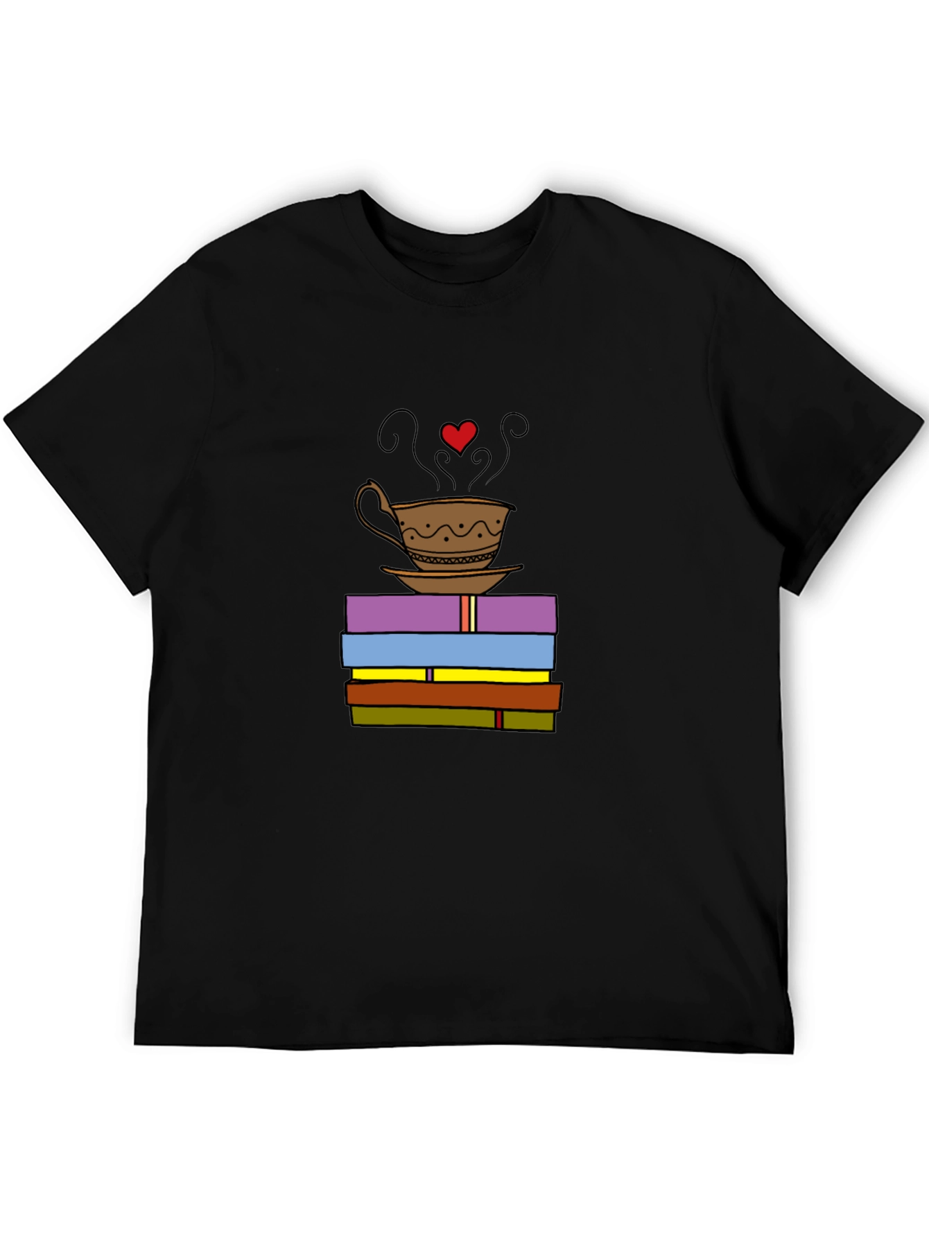 Book Lover T-Shirt: Coffee and Stack of Books Design