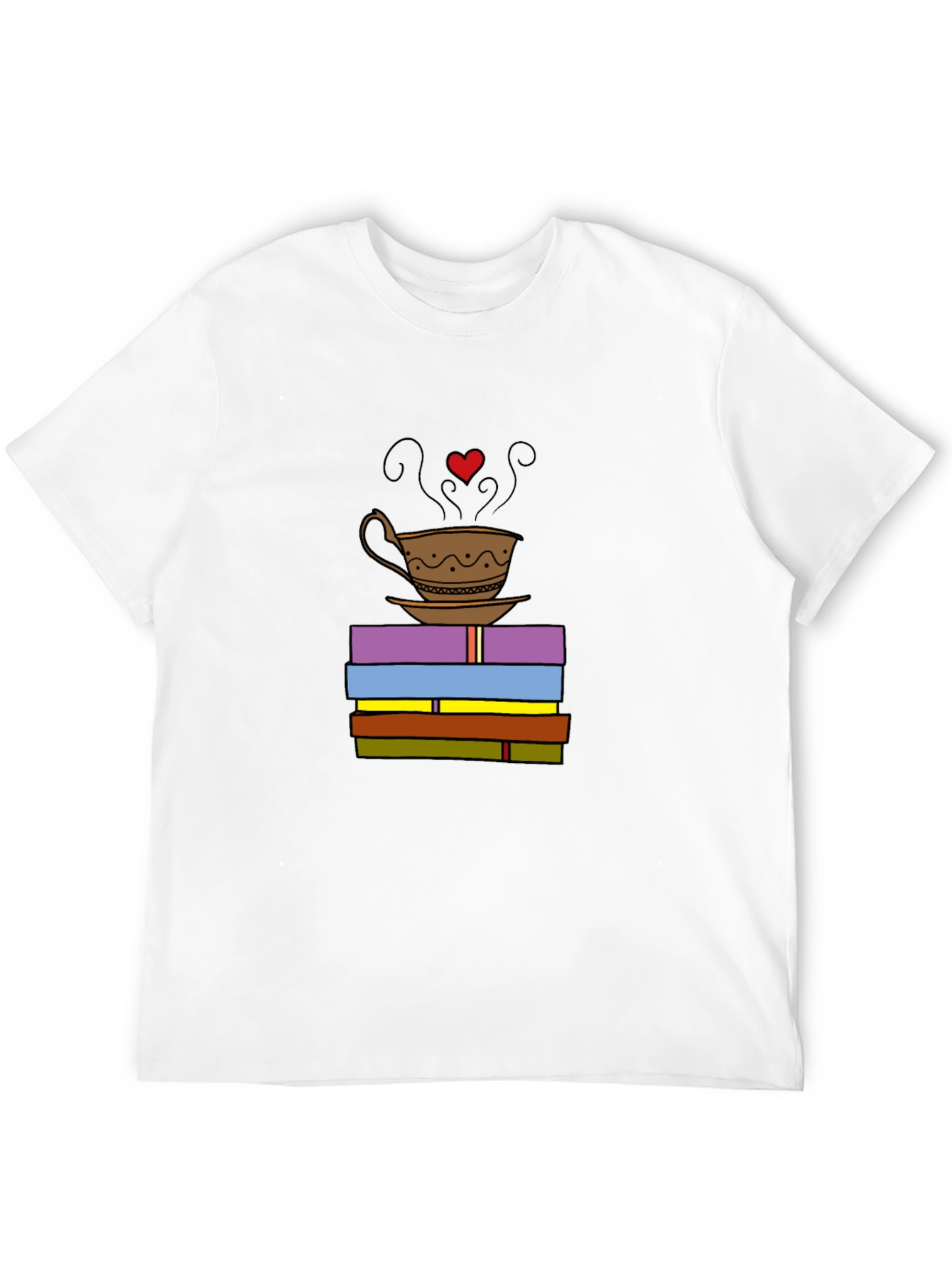Book Lover T-Shirt: Coffee and Stack of Books Design