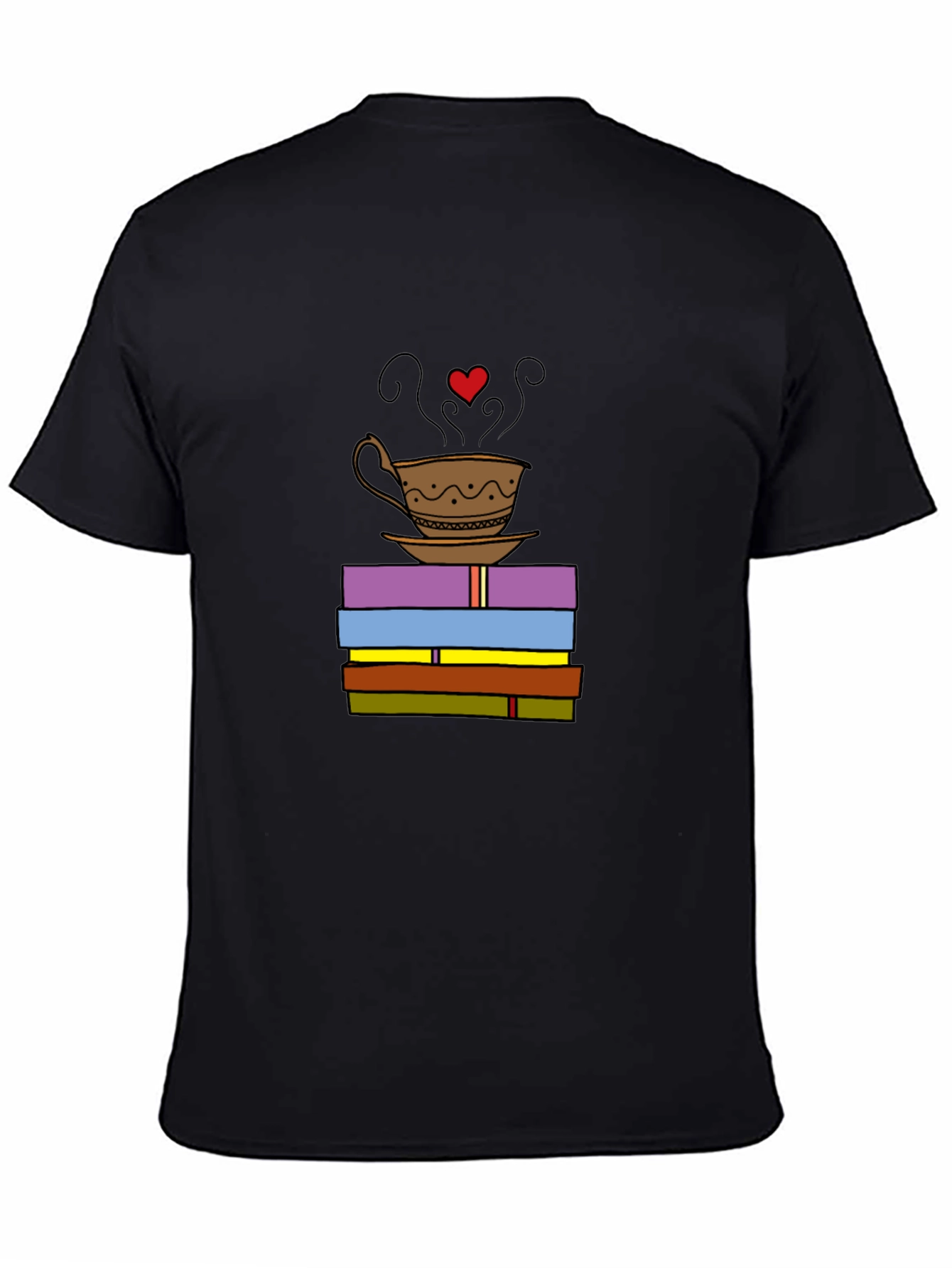 Book Lover T-Shirt: Coffee and Stack of Books Design