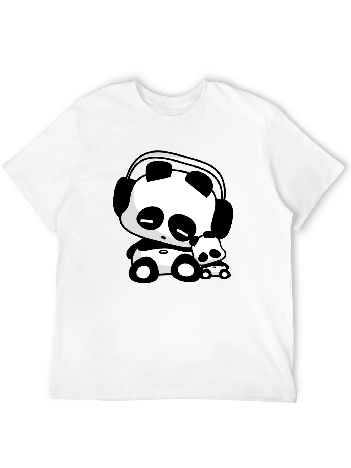 Cute Panda with Headphones Black T-Shirt