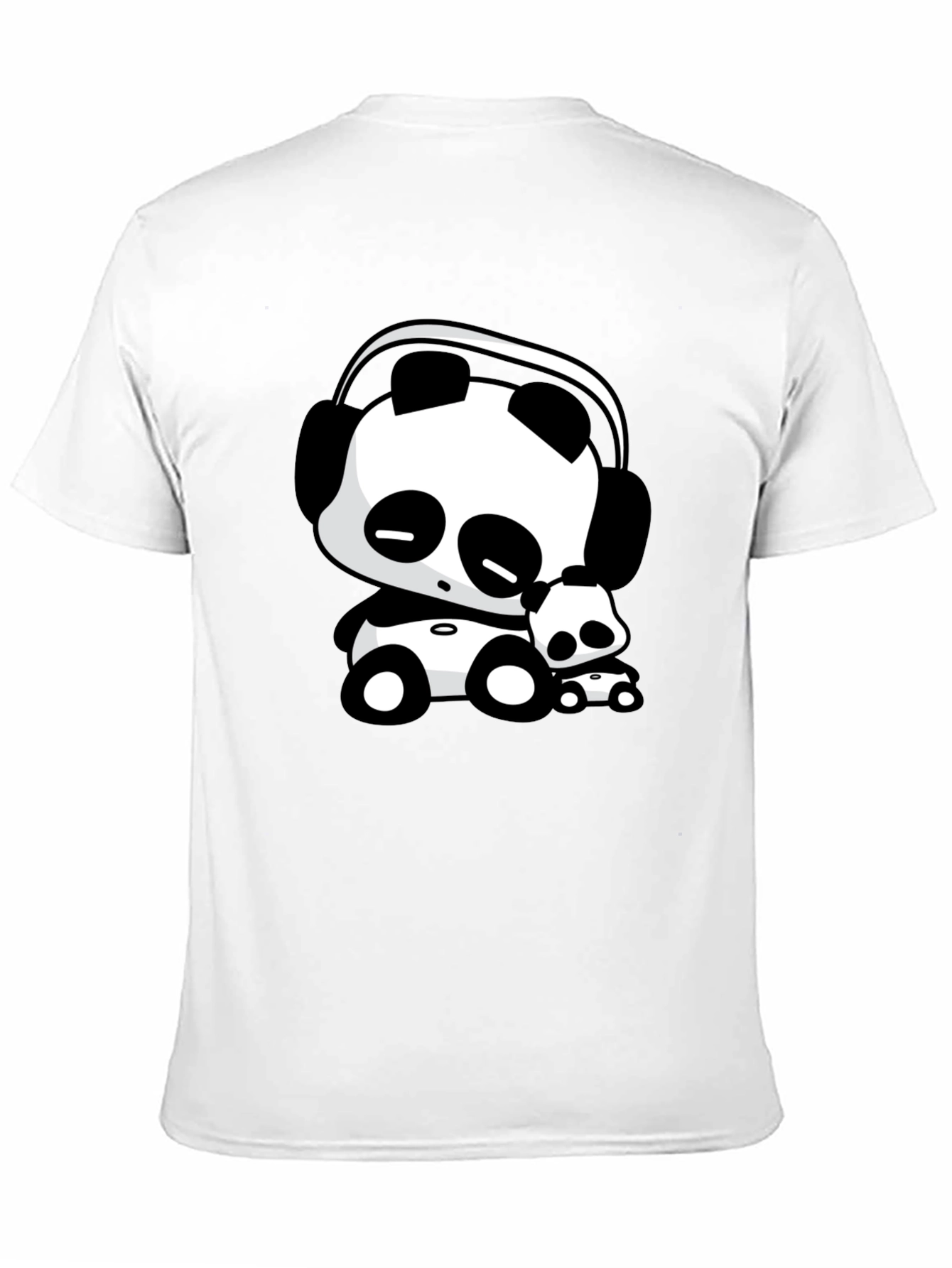Cute Panda with Headphones Black T-Shirt