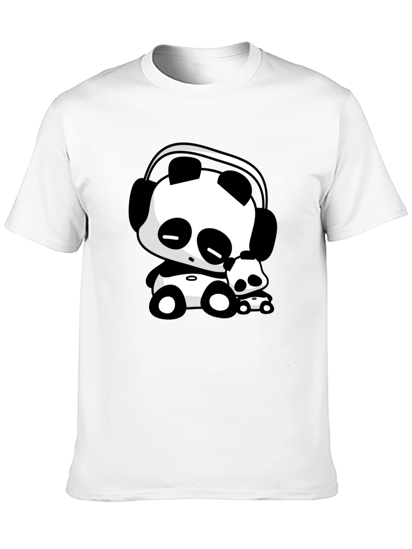 Cute Panda with Headphones Black T-Shirt