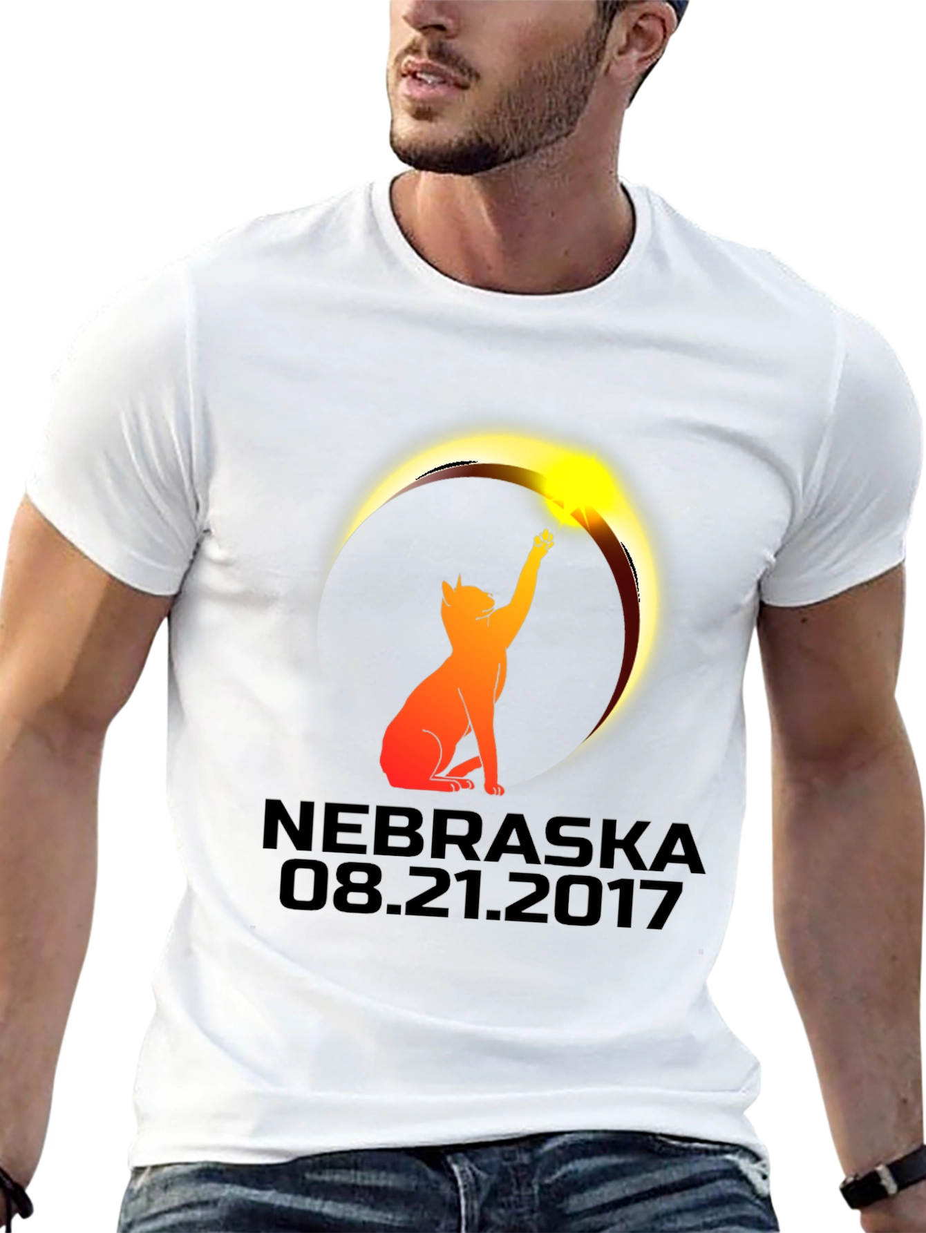 Nebraska Eclipse Cat Graphic T-Shirt - August 21 2017