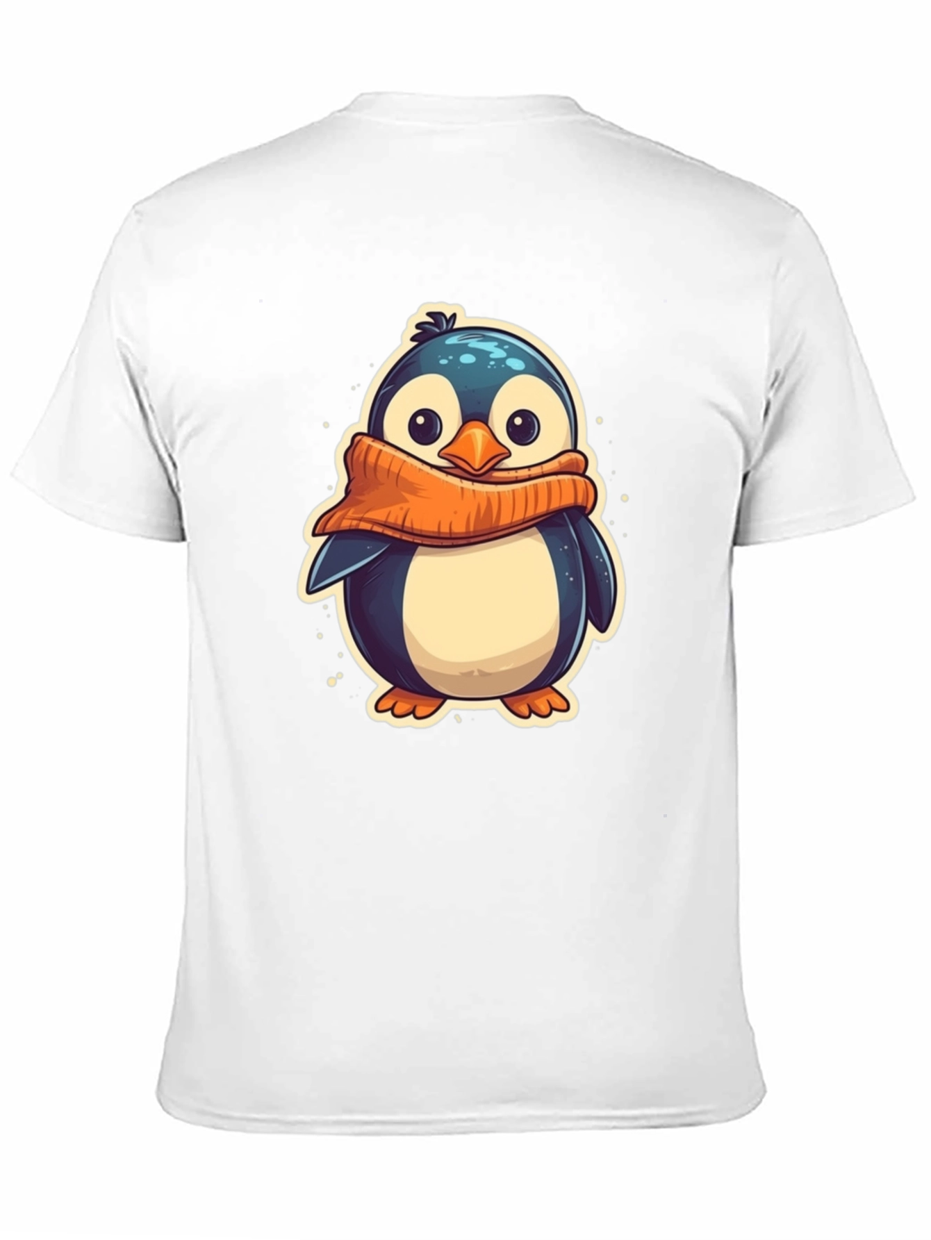 Cute Penguin Scarf Graphic Tee - Black Cotton T-Shirt