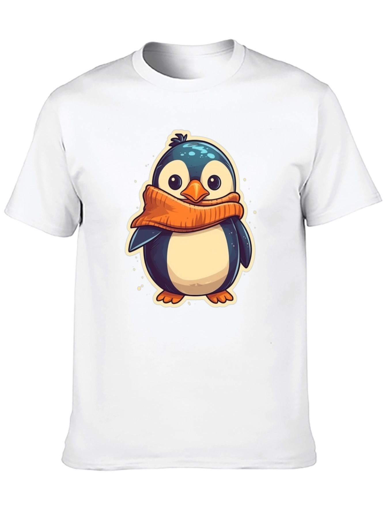 Cute Penguin Scarf Graphic Tee - Black Cotton T-Shirt