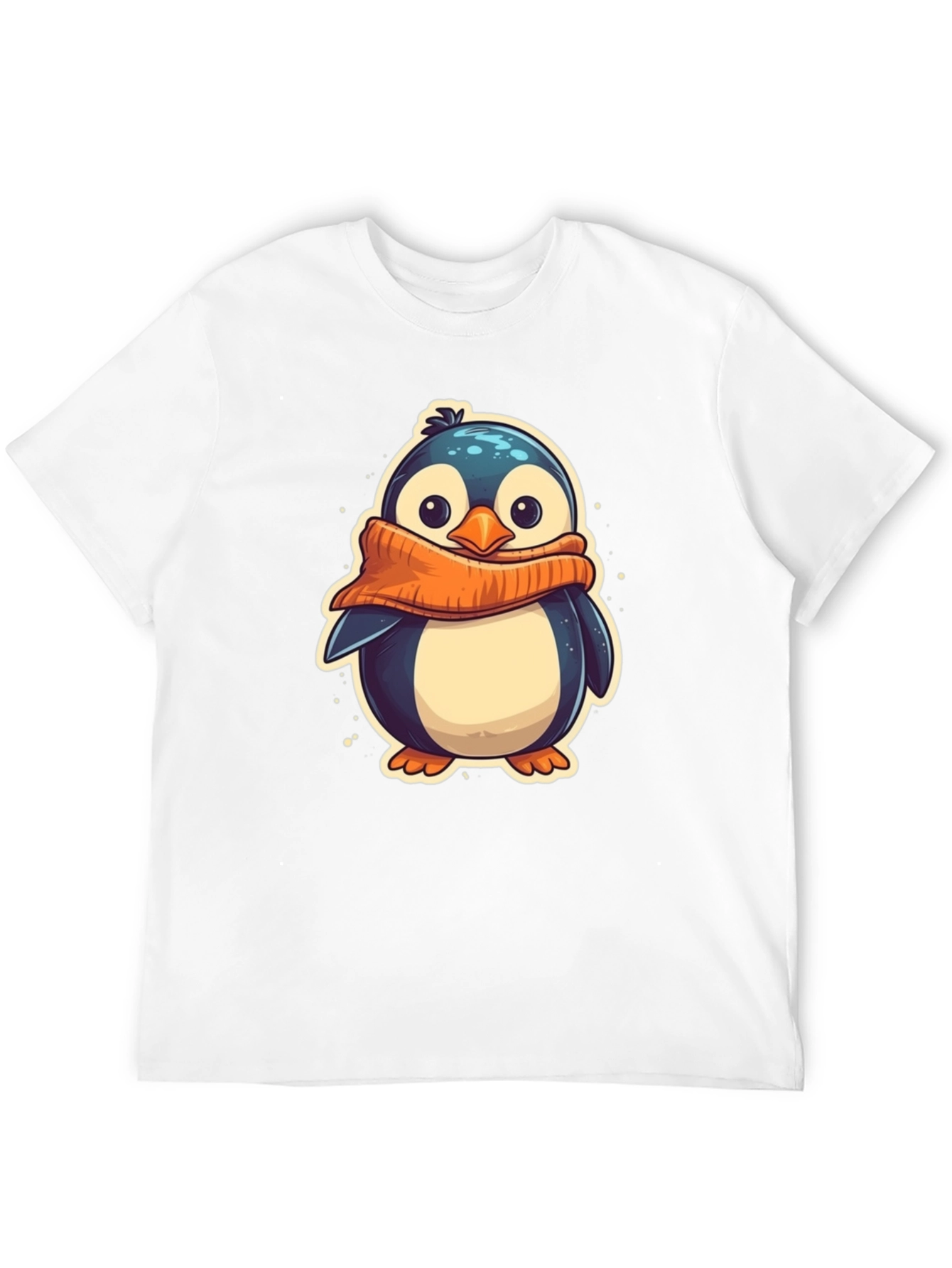 Cute Penguin Scarf Graphic Tee - Black Cotton T-Shirt