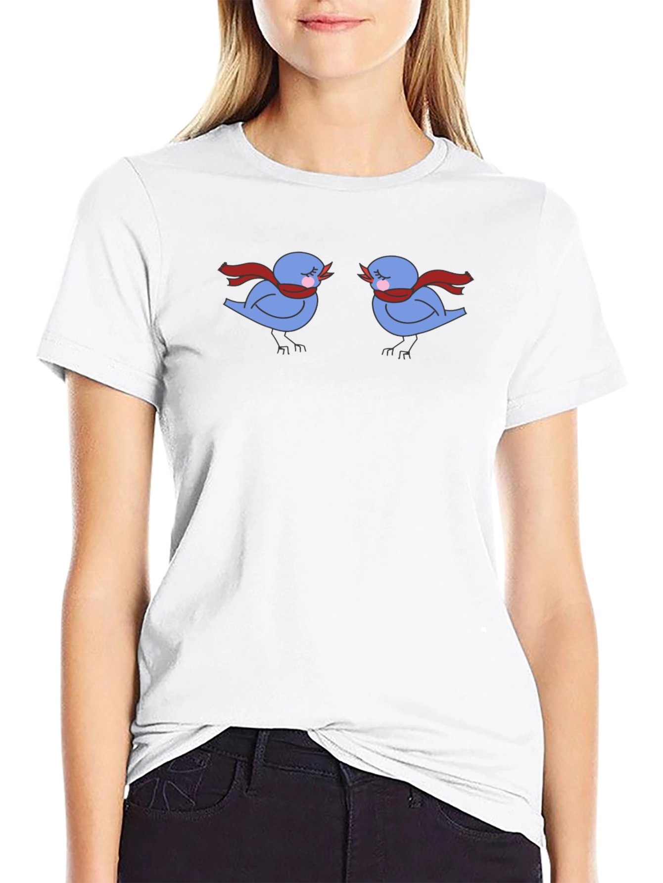 Birds with Scarves Black Graphic Tee