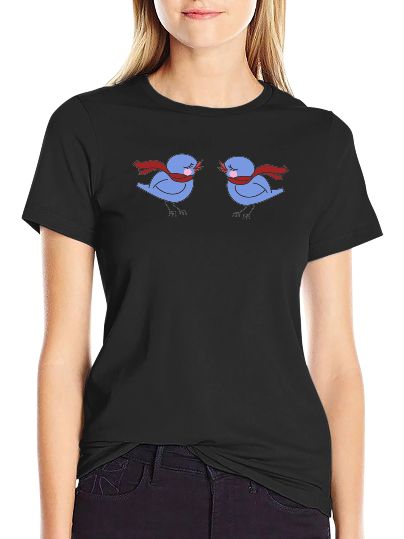 Birds with Scarves Black Graphic Tee