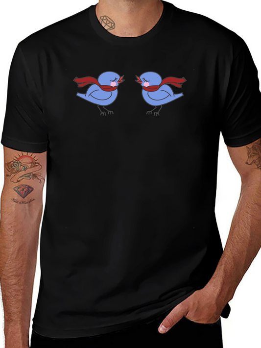 Birds with Scarves Black Graphic Tee