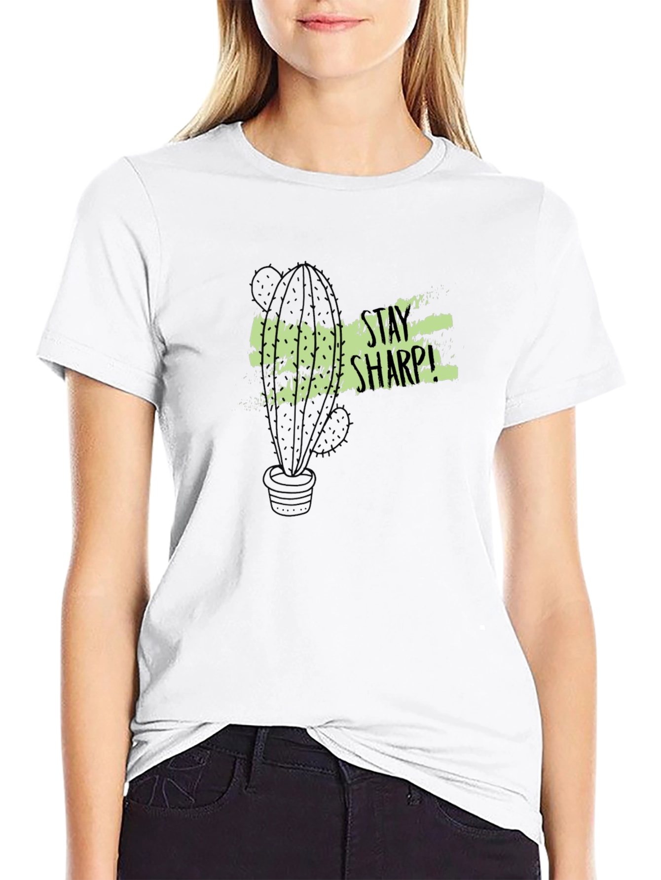 Stay Sharp Cactus Graphic Tee - Black Cotton T-Shirt