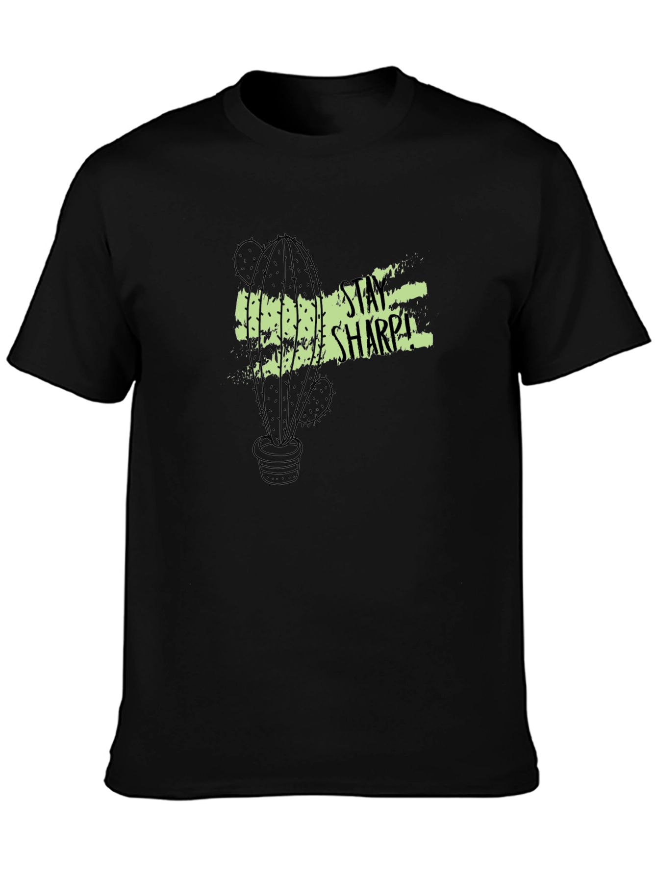 Stay Sharp Cactus Graphic Tee - Black Cotton T-Shirt