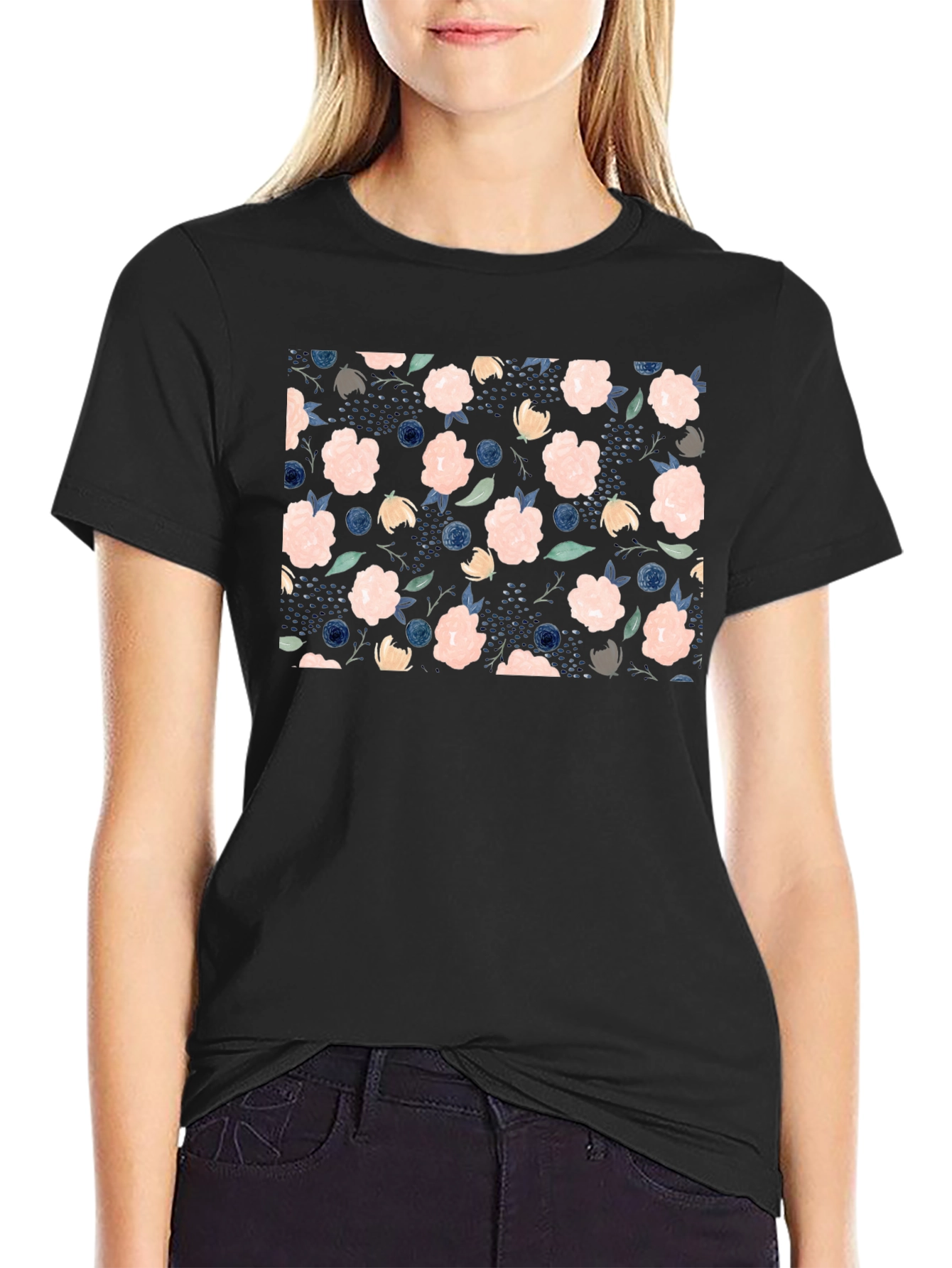 Floral Blossom T-Shirt - Stylish Black Tee