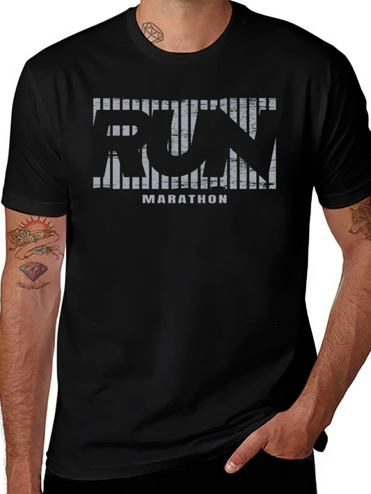 Mens Black Run Marathon Graphic T-Shirt