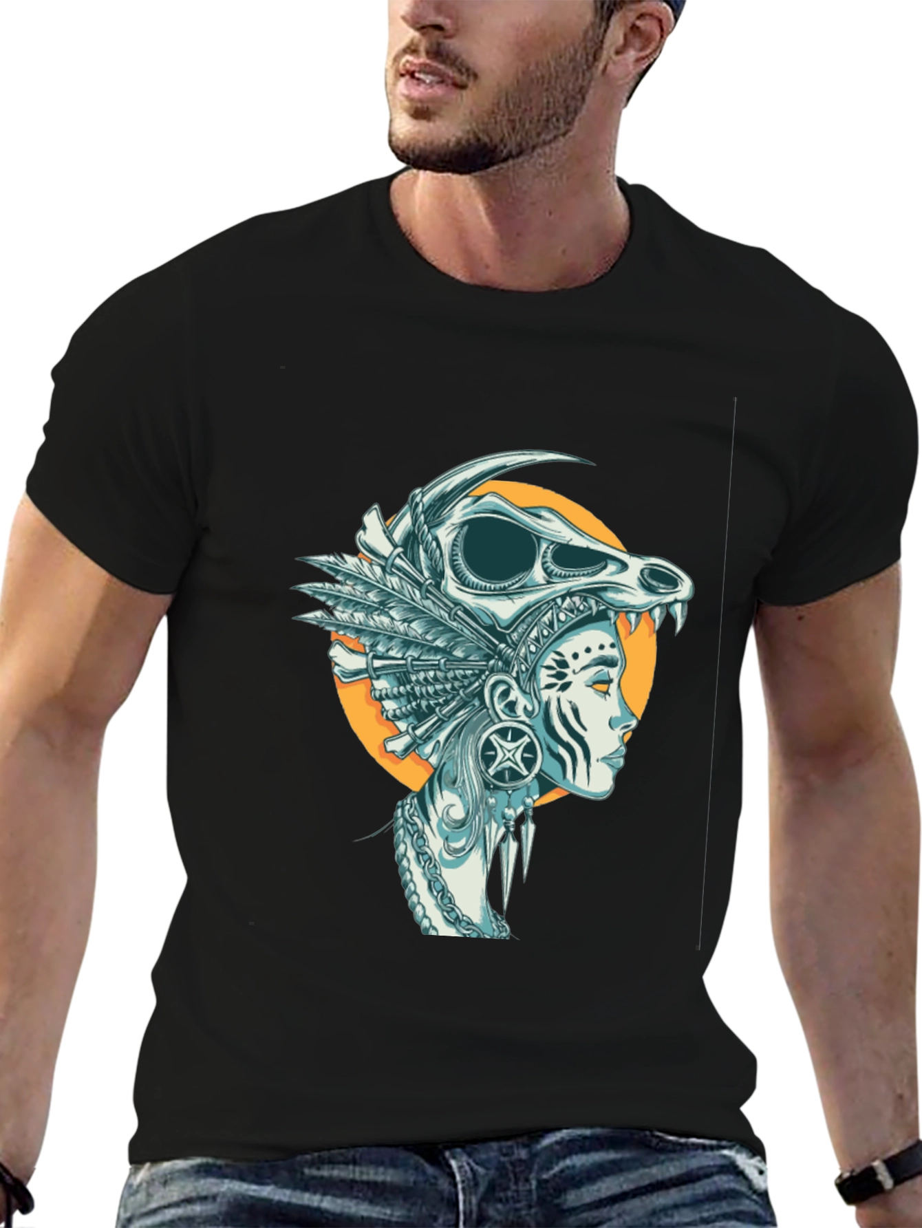 Skull Headdress Graphic Tee - Black