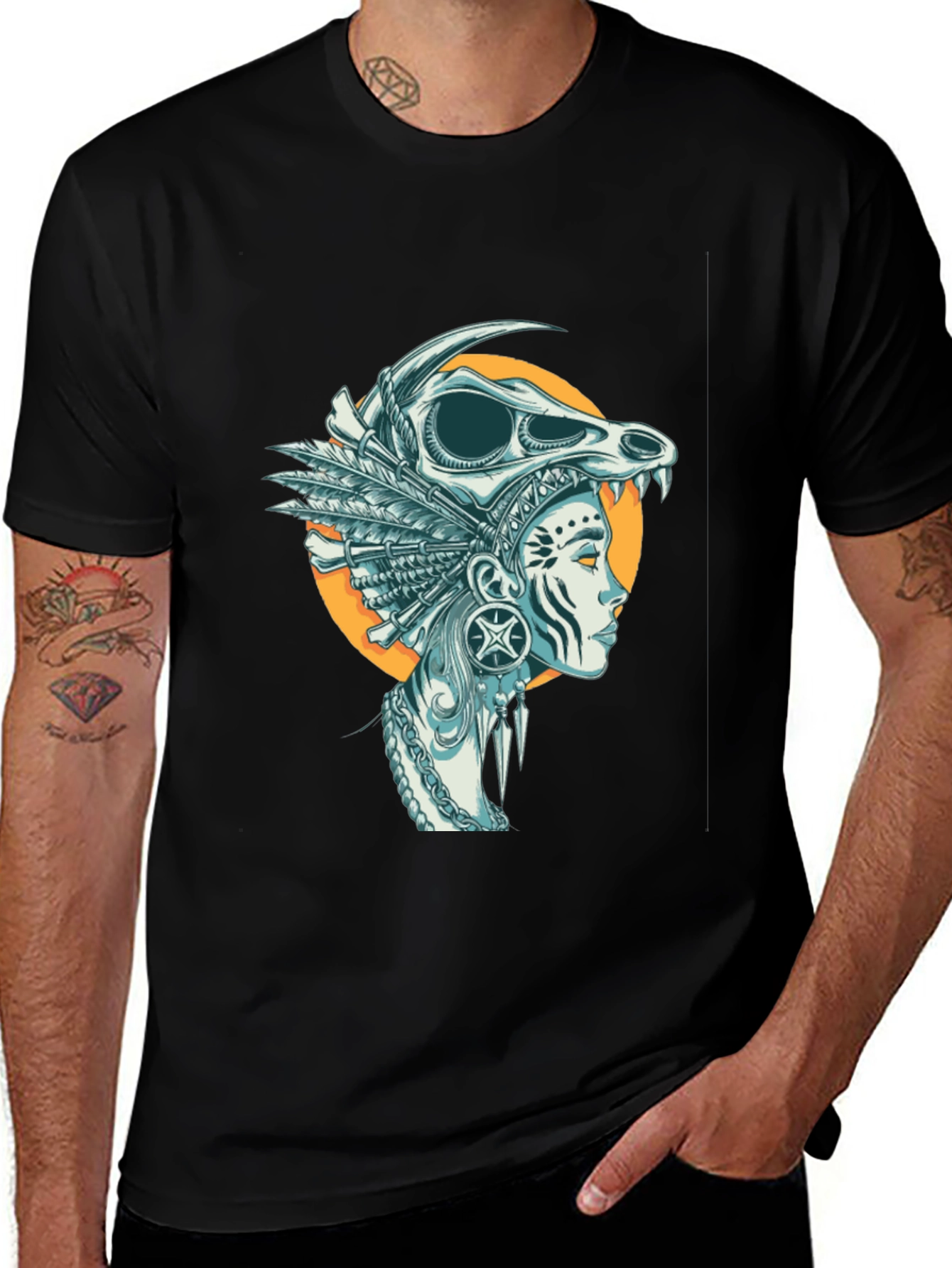 Skull Headdress Graphic Tee - Black