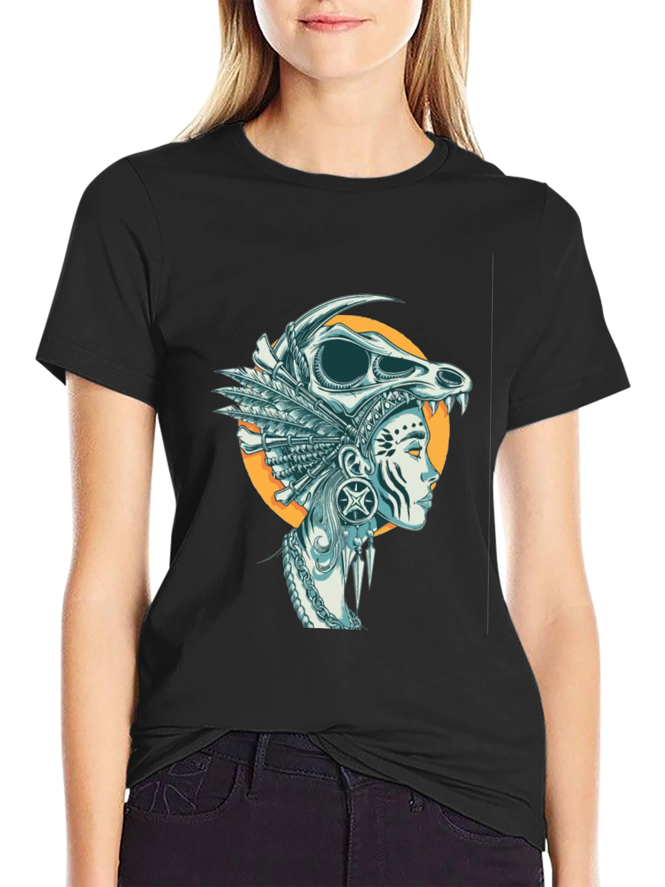 Skull Headdress Graphic Tee - Black