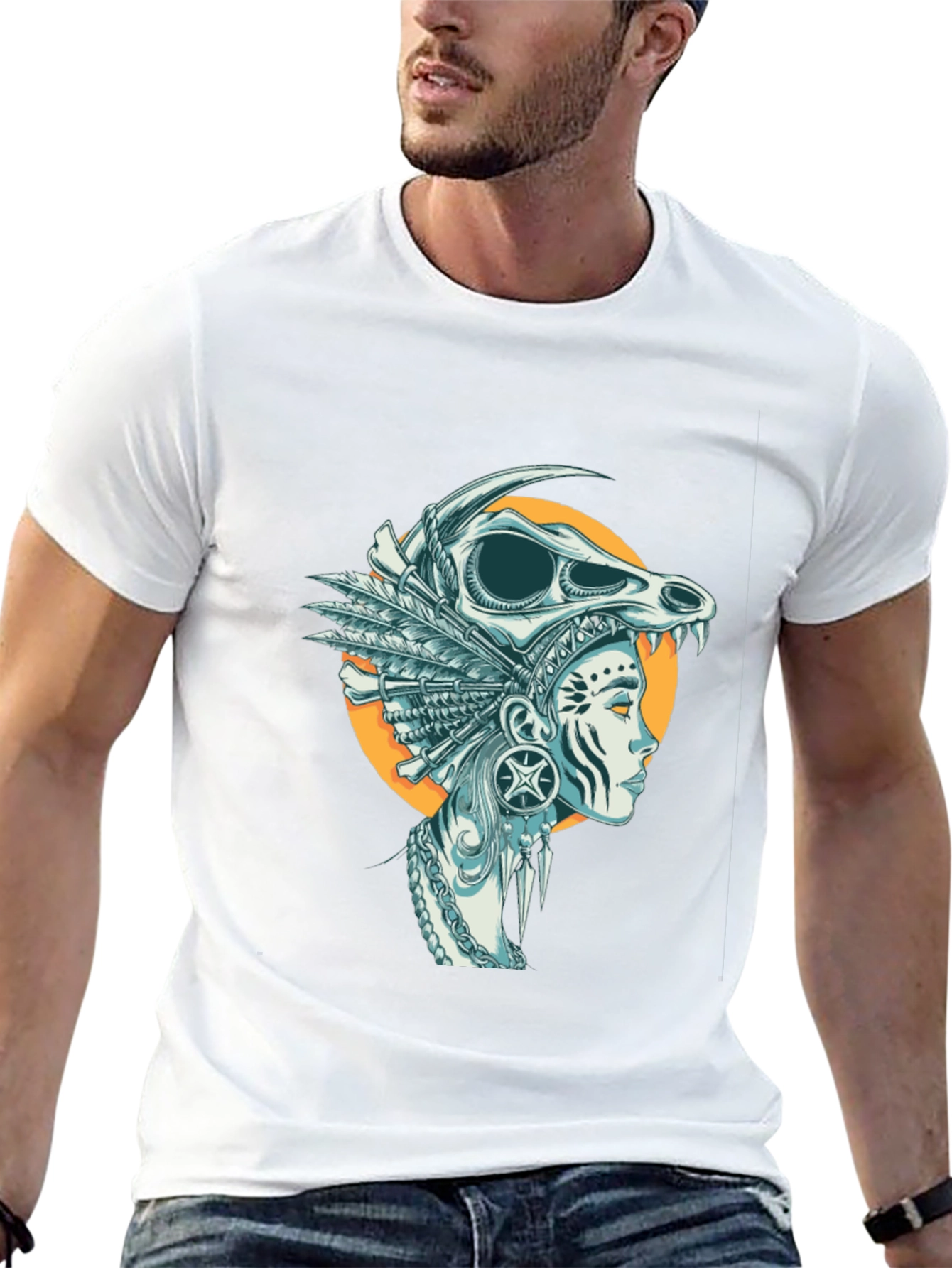 Skull Headdress Graphic Tee - Black