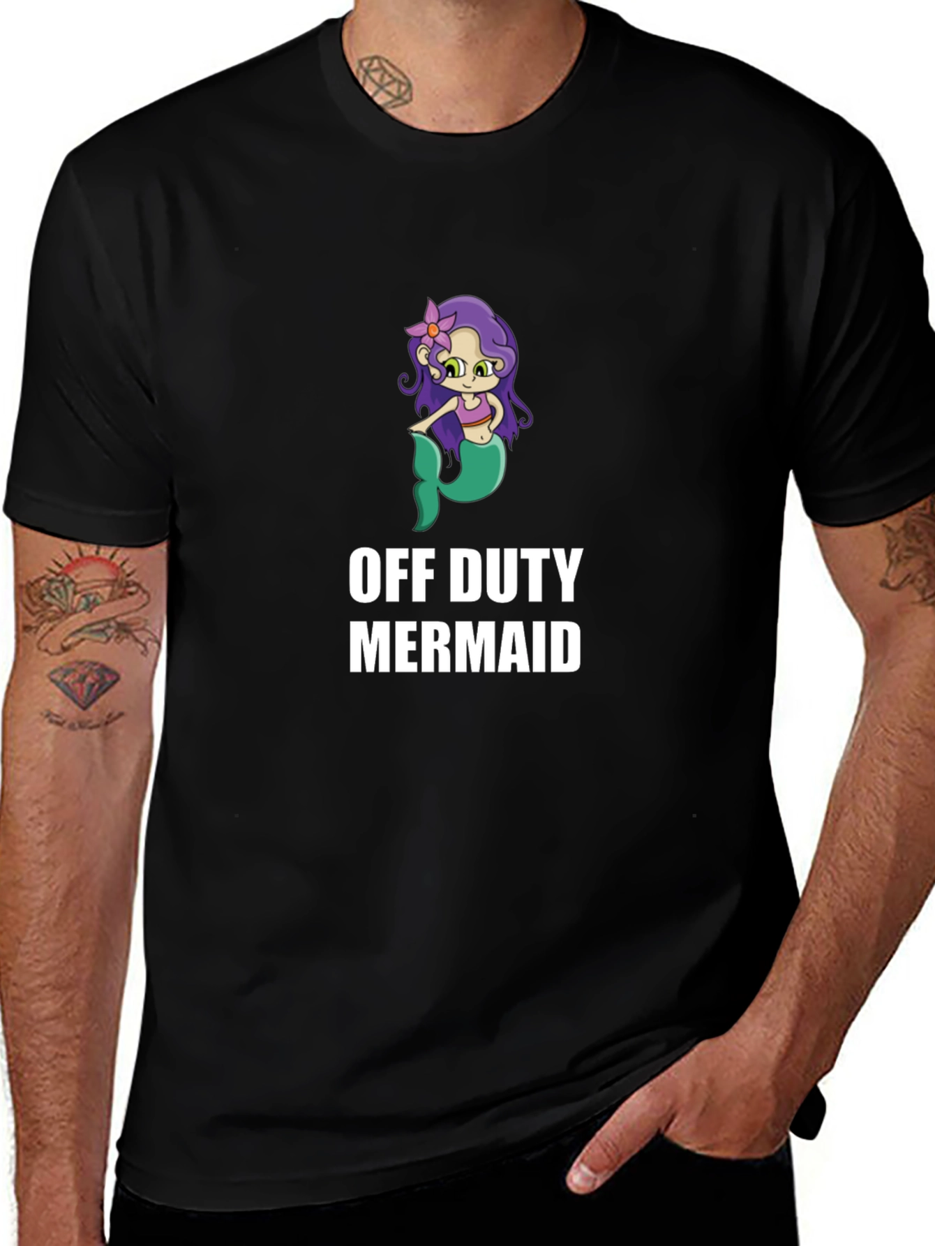 Off Duty Mermaid Graphic T-Shirt - Novelty Tee