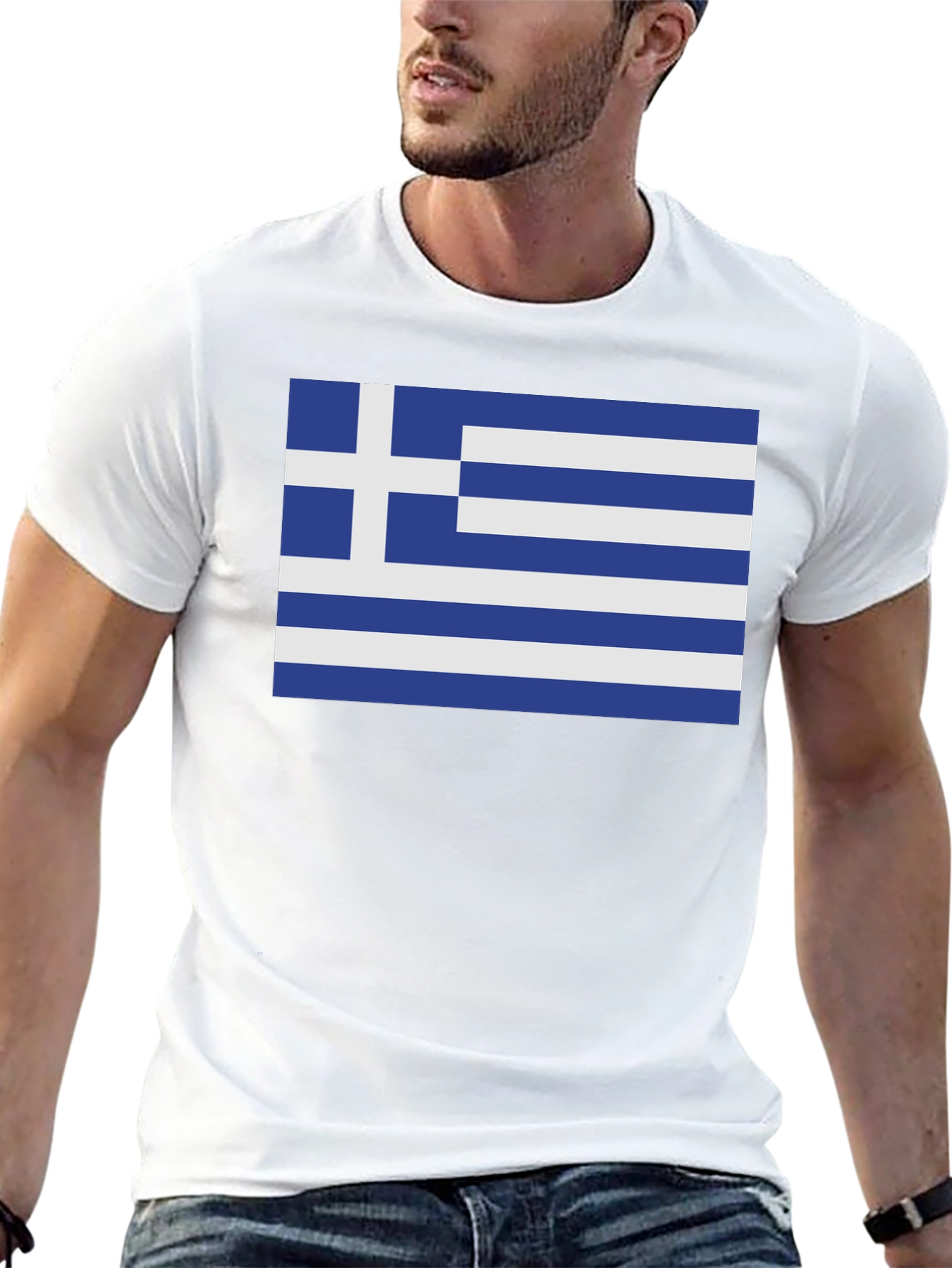 Greek Flag Graphic Tee - Black Cotton Blend