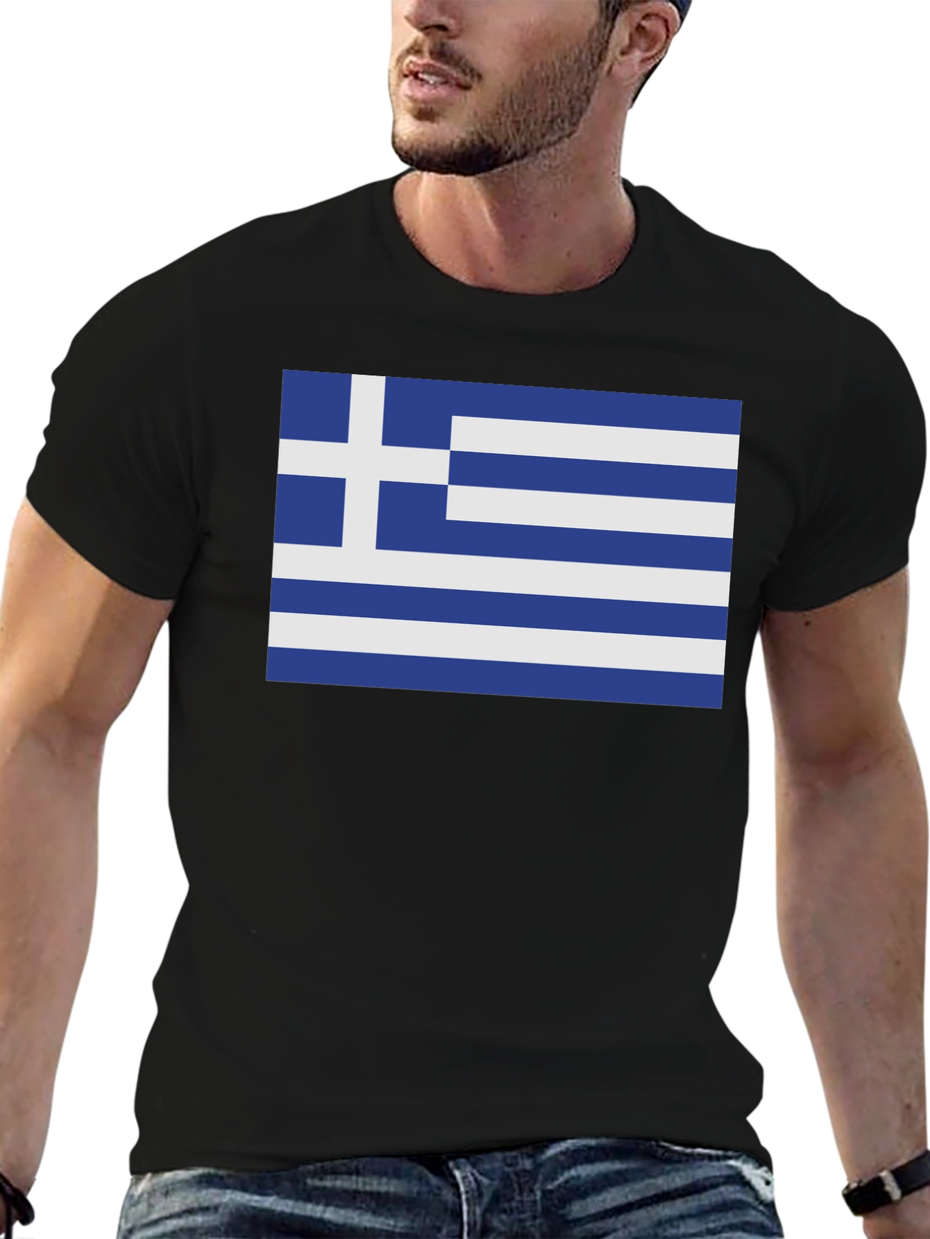 Greek Flag Graphic Tee - Black Cotton Blend