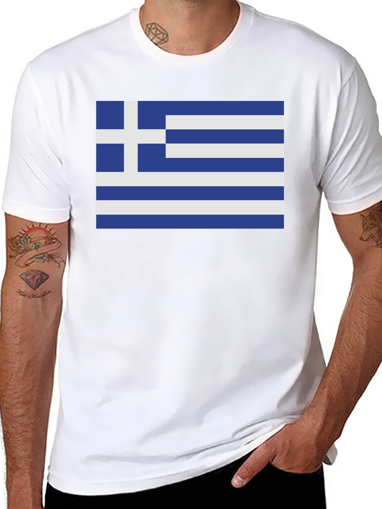 Greek Flag Graphic Tee - Black Cotton Blend