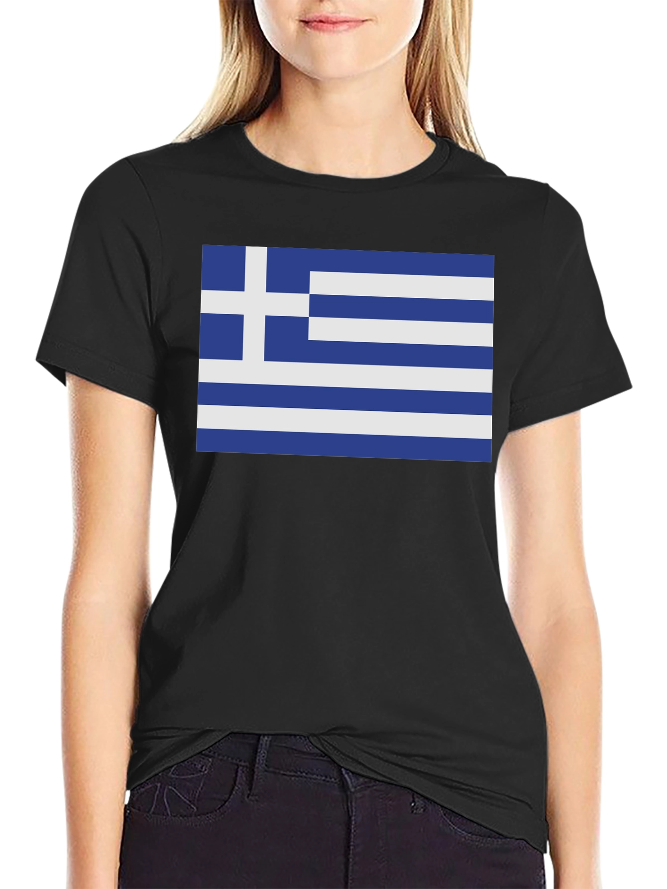 Greek Flag Graphic Tee - Black Cotton Blend
