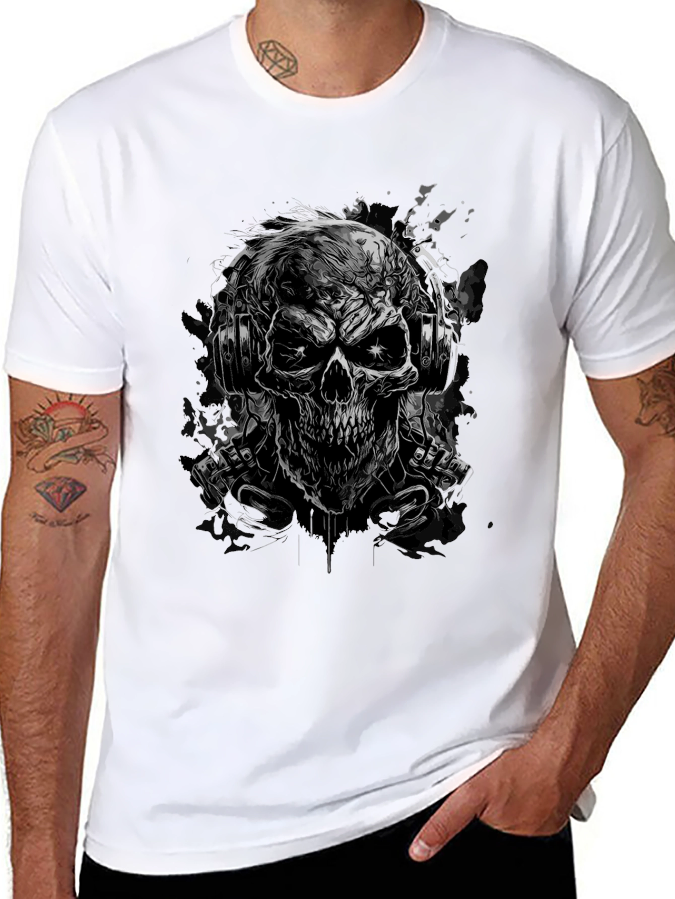 Skull with Headphones Graphic Tee