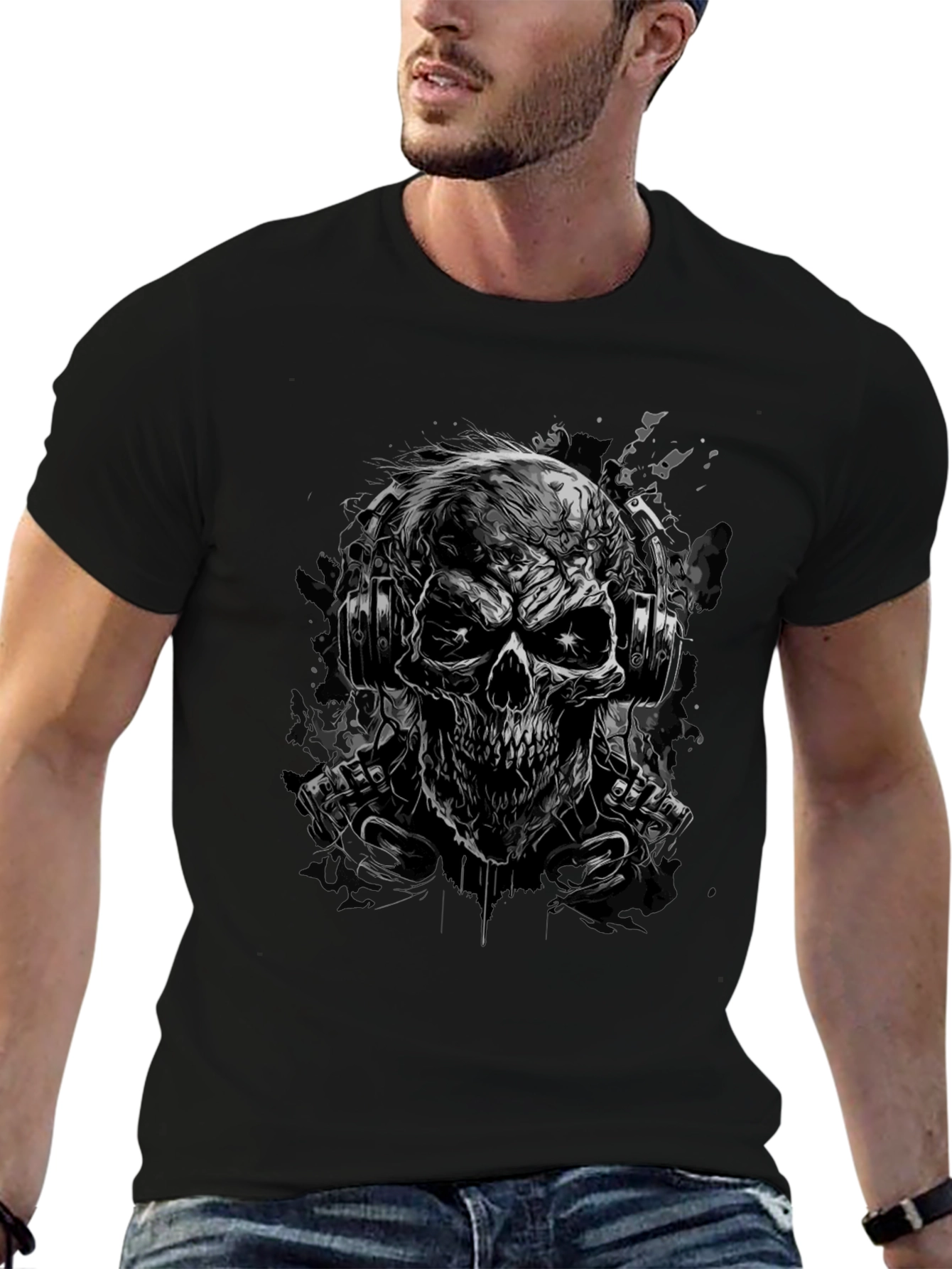 Skull with Headphones Graphic Tee