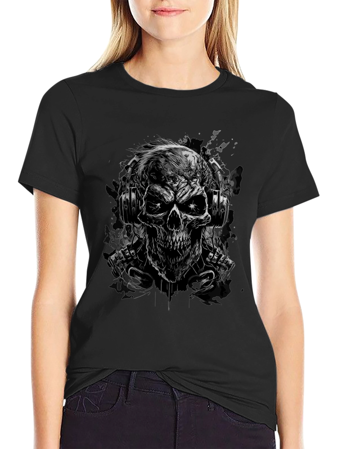 Skull with Headphones Graphic Tee