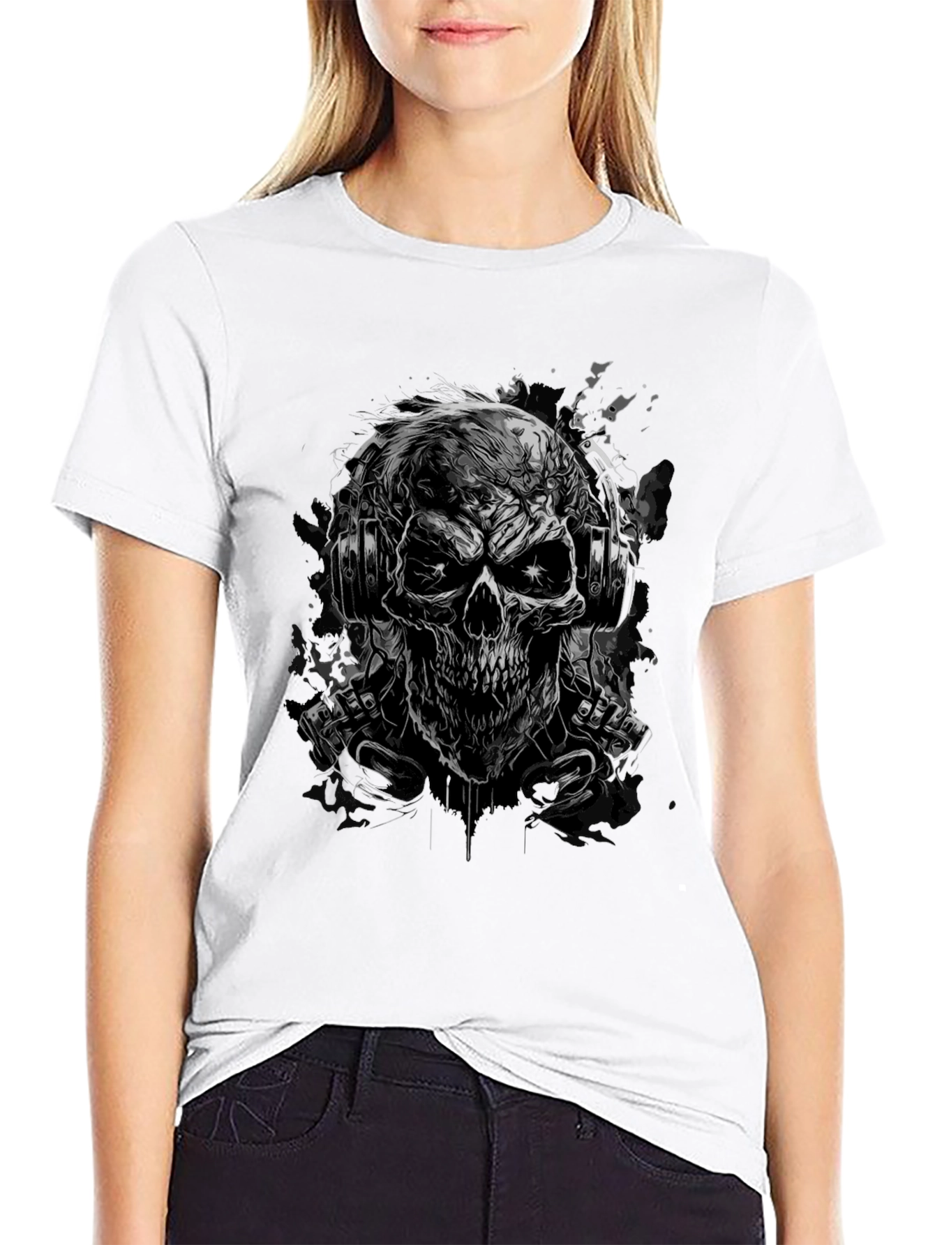 Skull with Headphones Graphic Tee