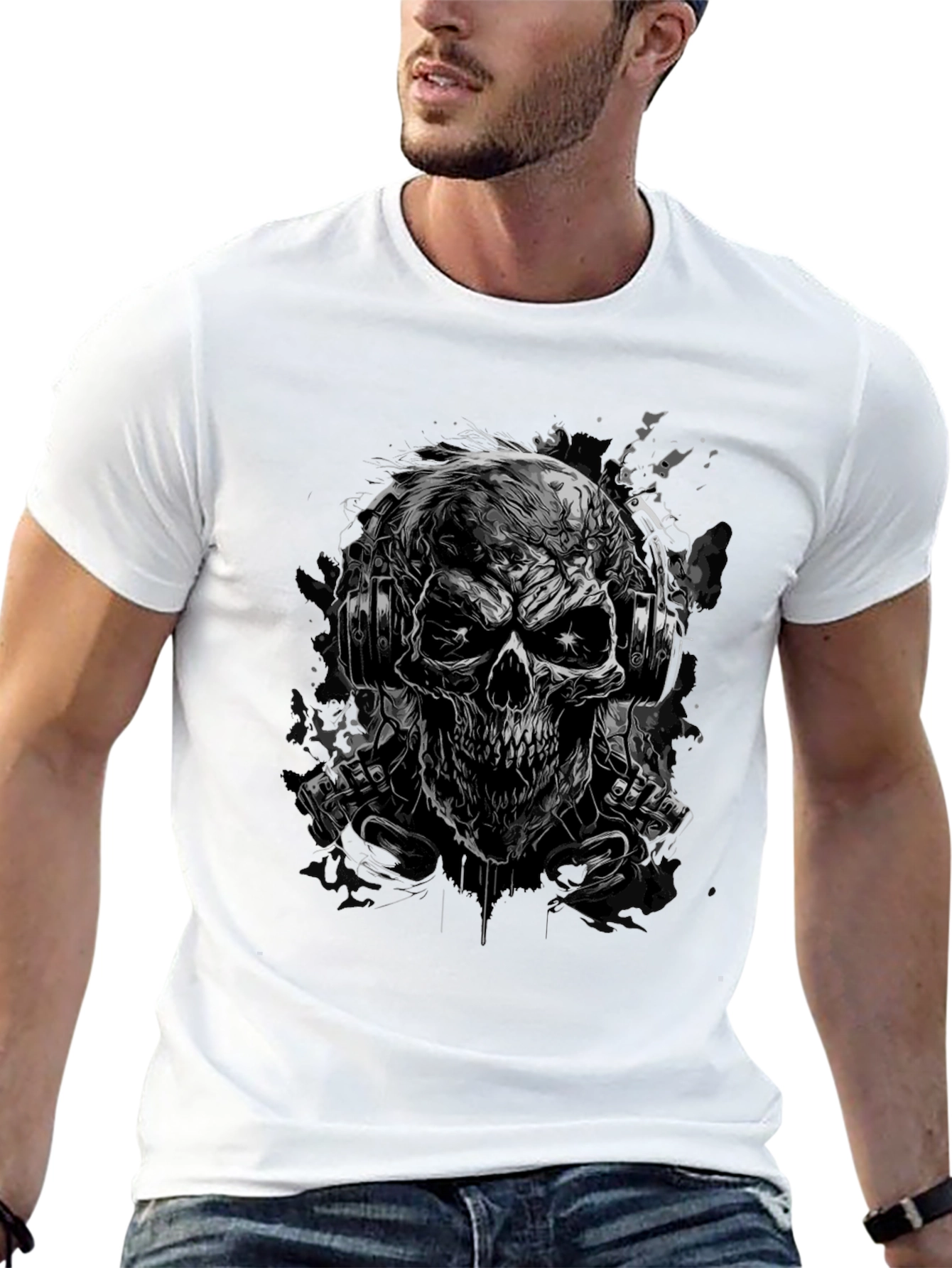 Skull with Headphones Graphic Tee